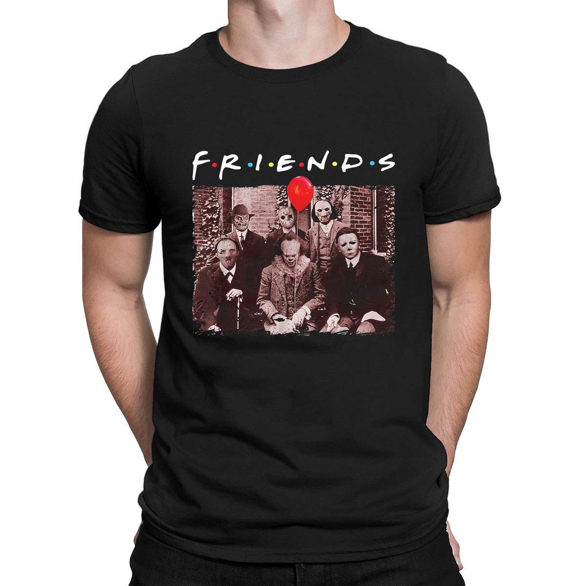 Friends Halloween Shirts for Men Scary Movies Funny Top Tee (L, Black Men)