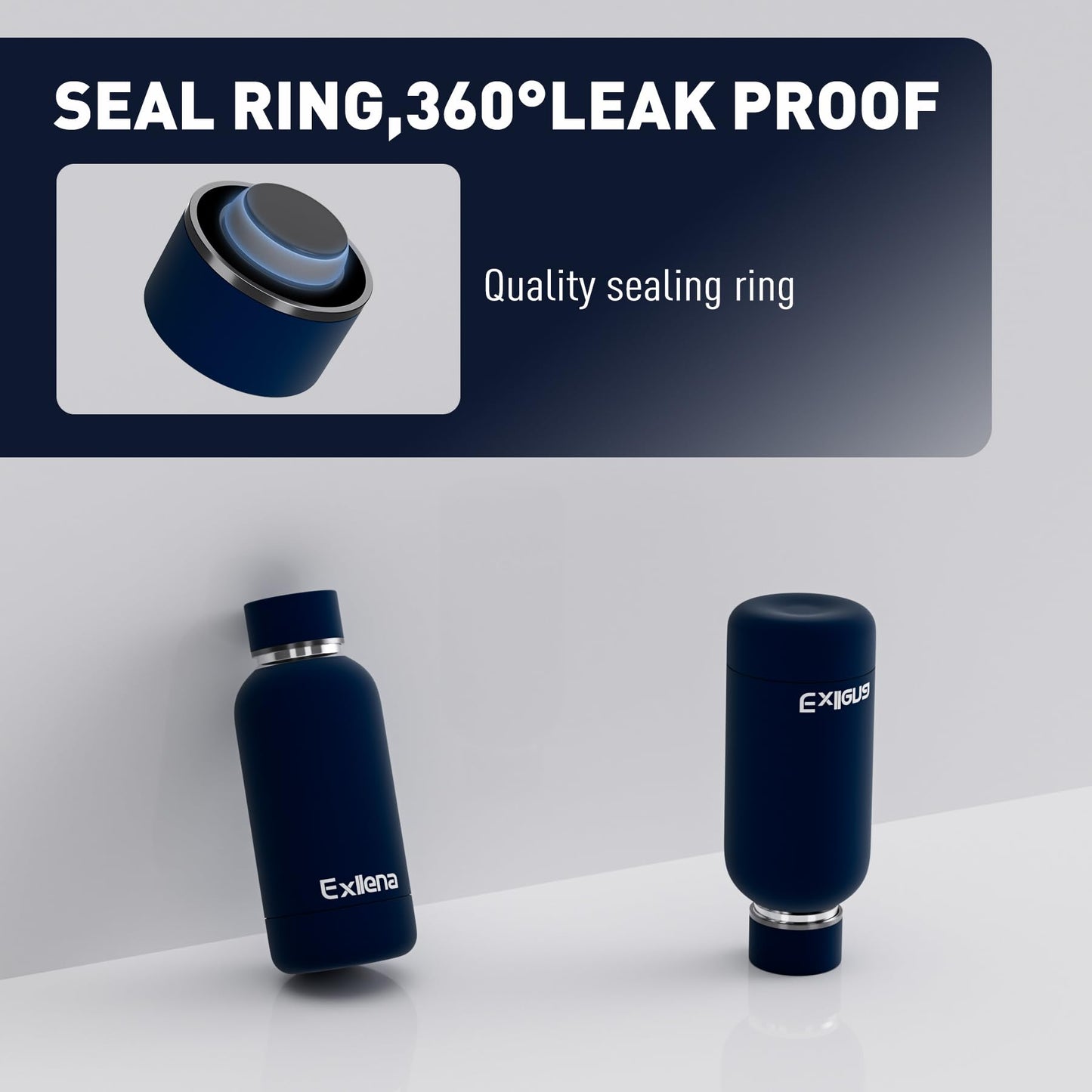 Exllena Small Water Bottle 12oz with Clip, Double Wall Stainless Steel Vacuum Small Insulated Water Bottle Keeps Drinks Cold 24 Hrs/Hot 12 Hrs for Kids Handbag School BPA Free (Navy Blue)