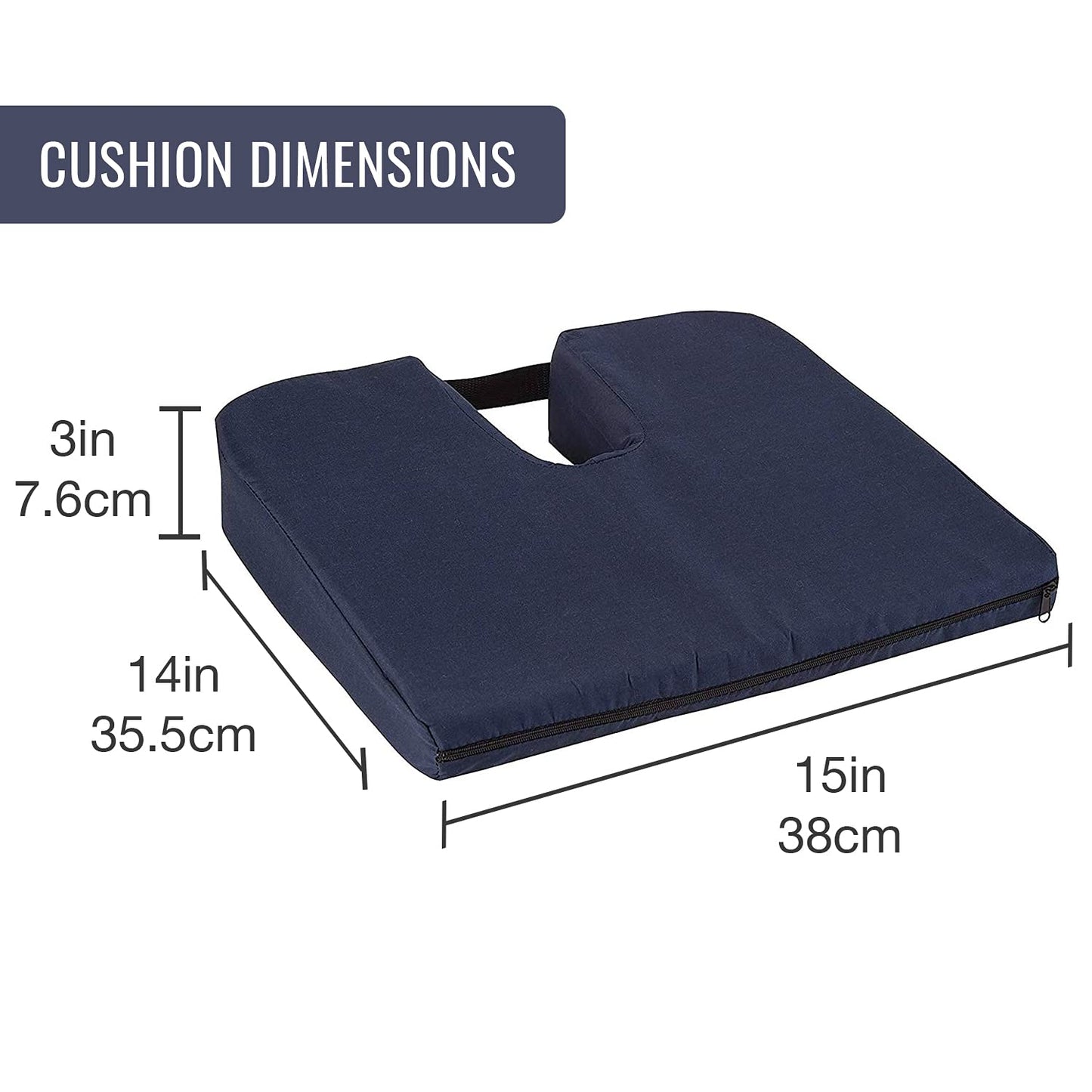 DMI Gradual Slope Seat Cushion for Coccyx, Sciatica and Tailbone Pain Used With Dining Room Chairs, Desk Chairs, Car Seats or Wheelchair Cushions, Machine Washable-Cover, 15 Inch, Navy