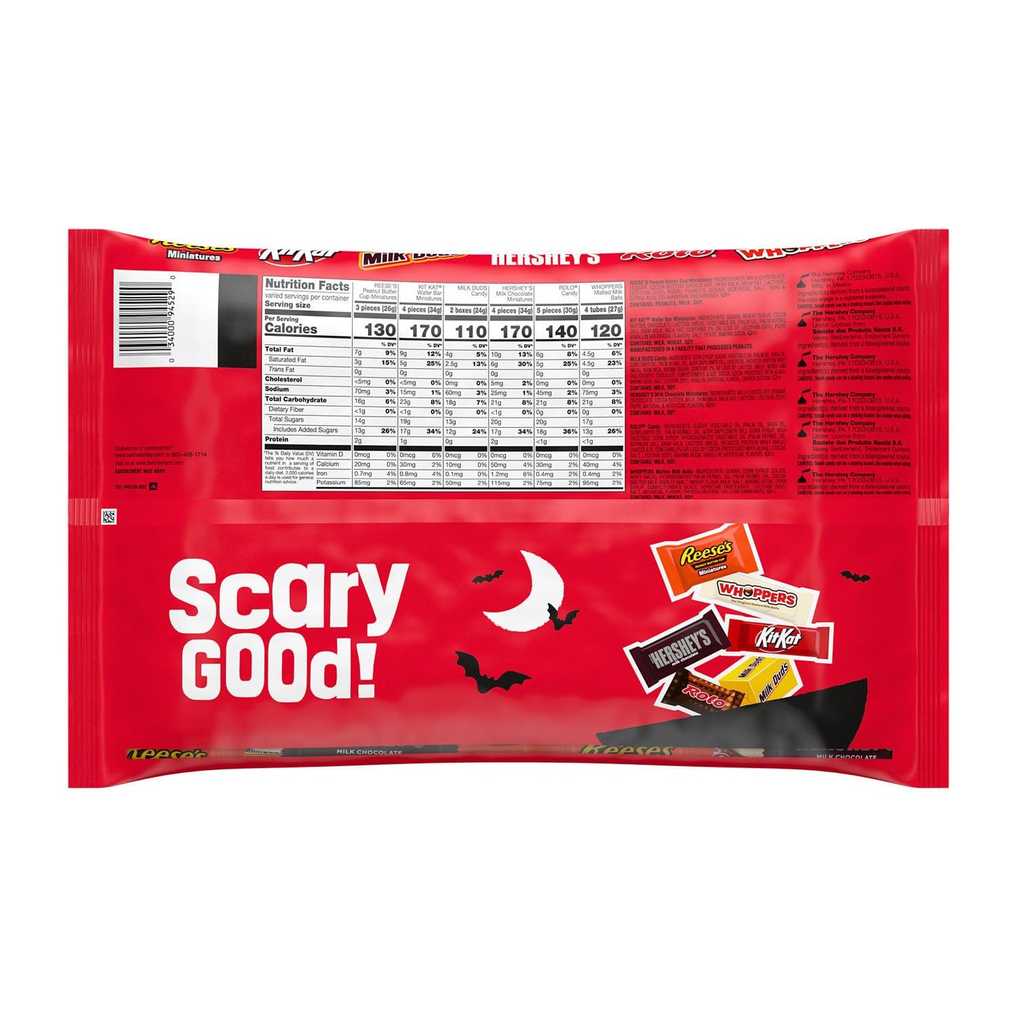 HERSHEY'S Miniatures Assorted Flavored, Halloween Candy Bag, 21.21 oz (75 Pieces)