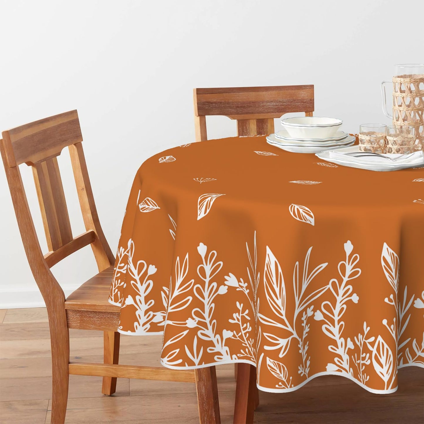 Horaldaily Fall Tablecloth 70x70 Inch Round, Thanksgiving Autumn Harvest Orange Wild Flowers Table Cover for Party Picnic Dinner Decor