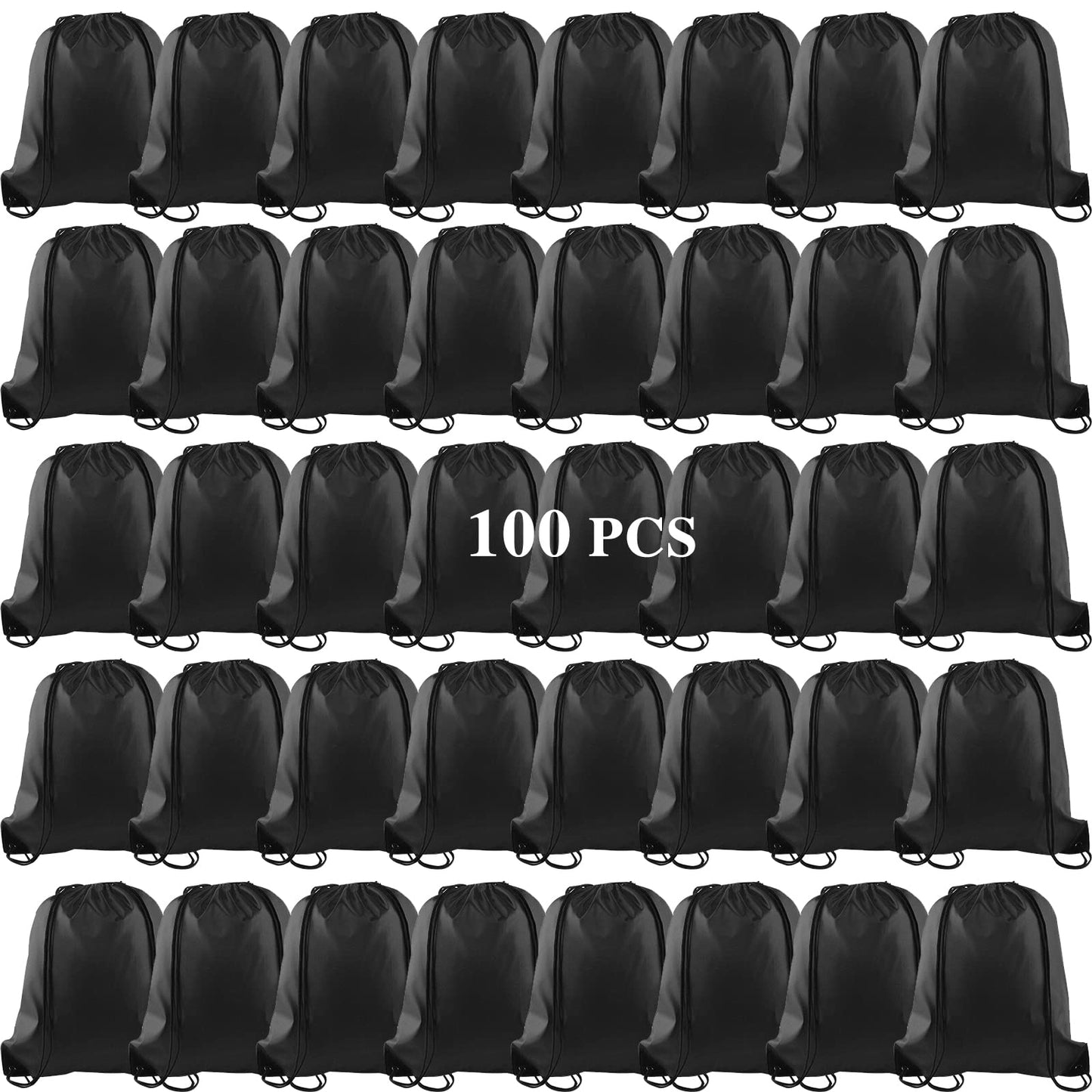 KUUQA 100Pcs Black Drawstring Backpack Bag Sack Drawstring Bags Bulk String Bags Storage Bags for Sport Gym Traveling