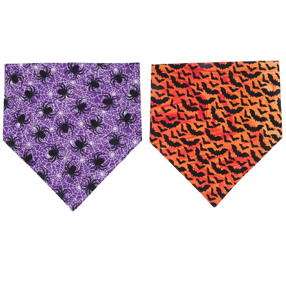 KZHAREEN 2 Pack Halloween Dog Bandana Reversible Triangle Bibs Scarf Accessories Large