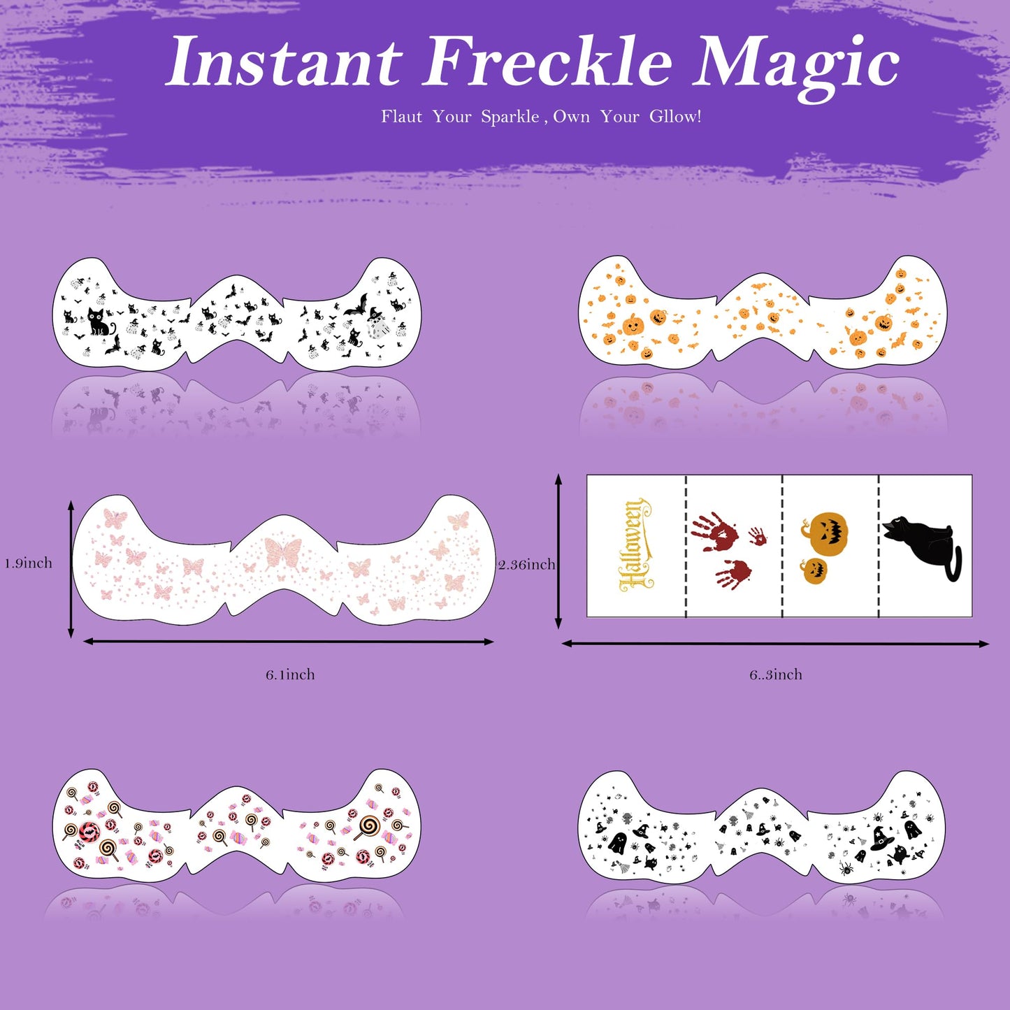 Halloween Face Glitter Freckles Tattoo,Temporary Tattoos Makeup Patches, Body Glitter Fake Freckles Stickers for Kid Halloween Decor,Theme Party,Bats Witch Pumpkin Rave Accessories,30 PCS