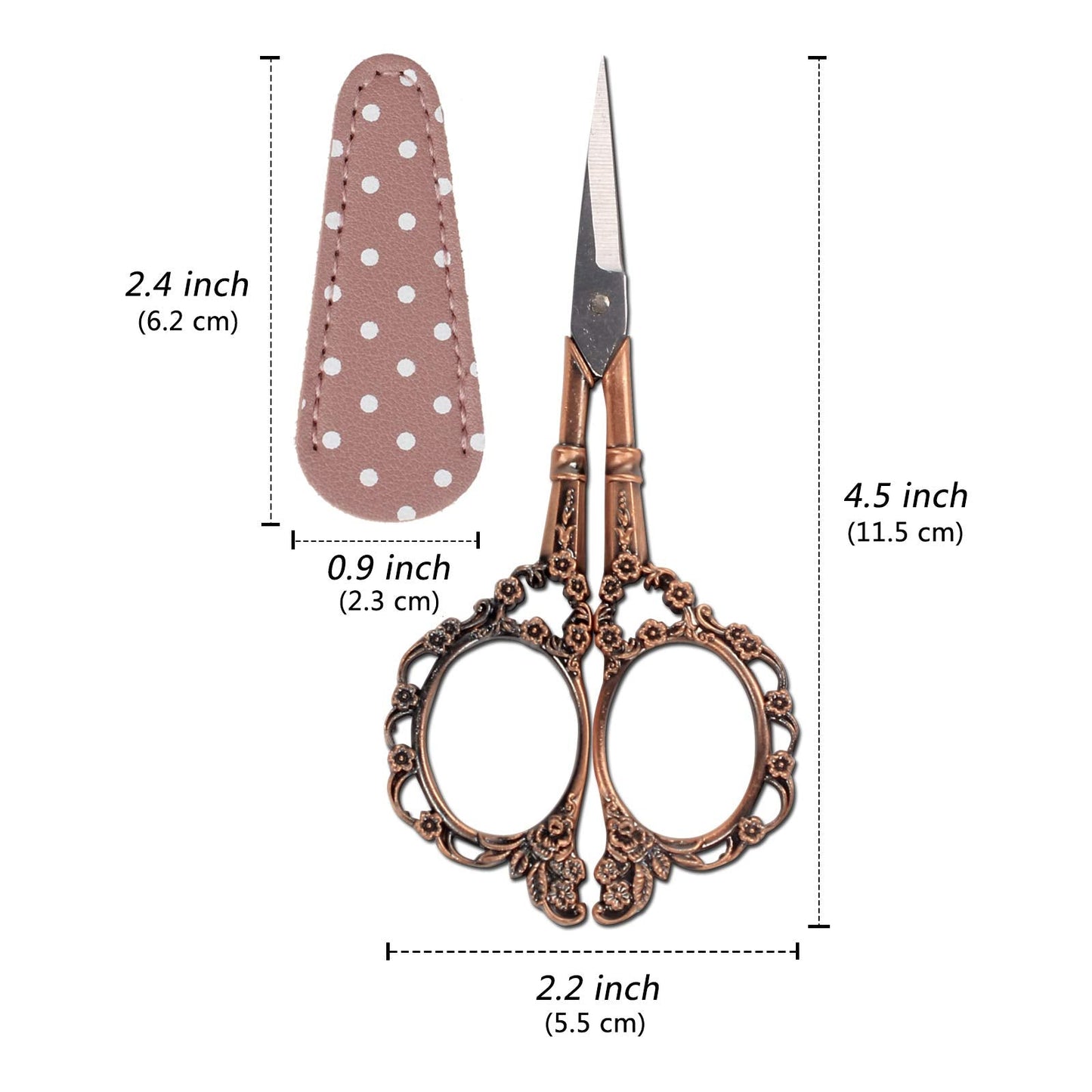 Hisuper 4.5inch Sewing Embroidery Scissors with Leather Scissors Cover, Crafting Sharp Scissor Stainless Steel Craft Shears Scissor for Needlework Manual Sewing Handicrafts Tool