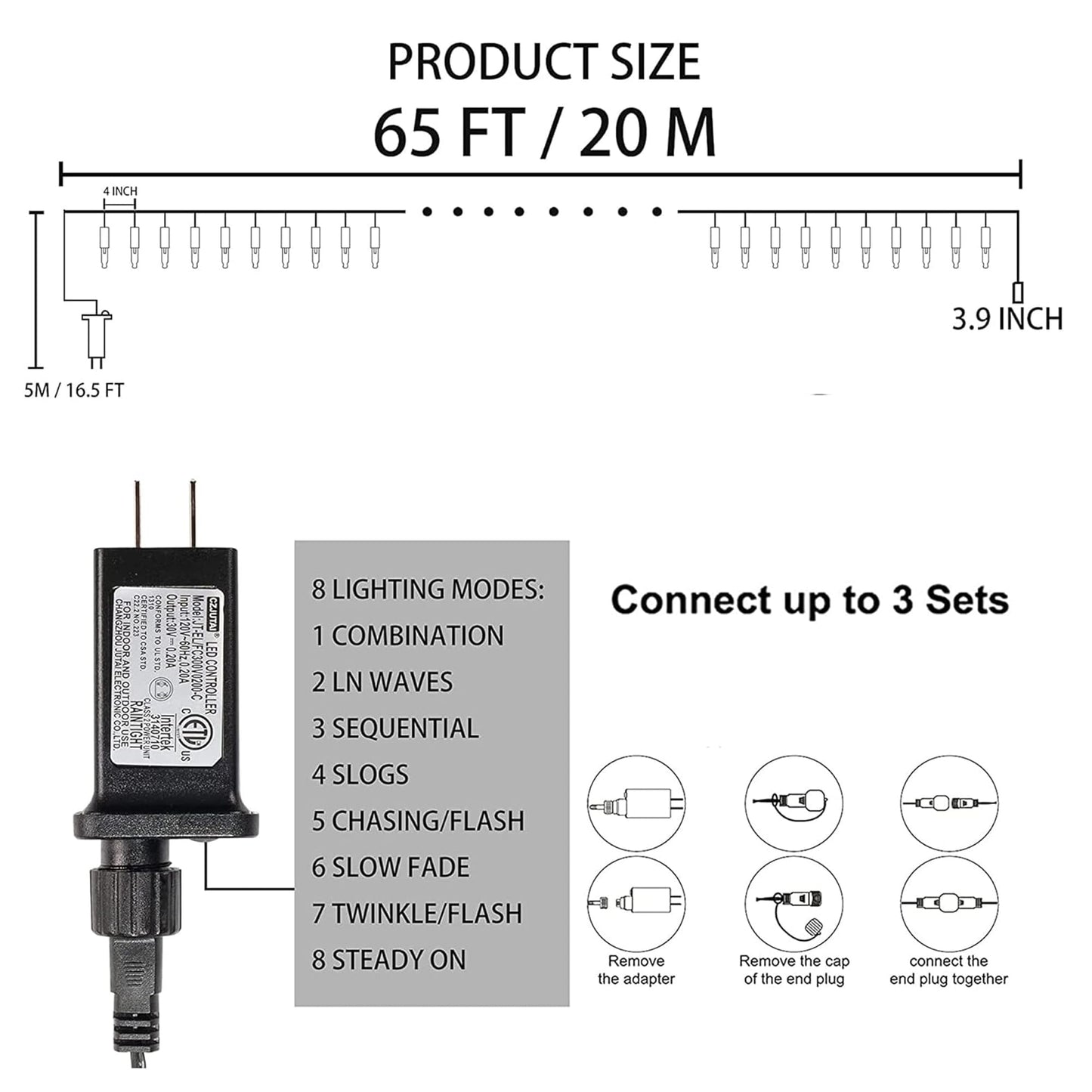 Dazzle Bright 200 LED Halloween Mini String Lights, 65 FT Connectable Waterproof 8 Modes Fairy Lights for Indoor Outdoor Patio Garden Holiday Party Decorations (Purple & Orange & Green)