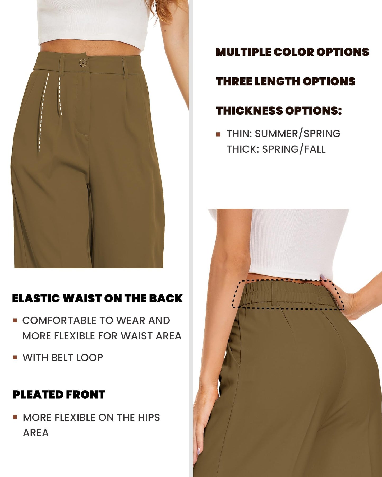 FUNYYZO Women's Wide Leg Pants High Elastic Waisted in The Back Business Work Trousers Long Straight Suit Pants