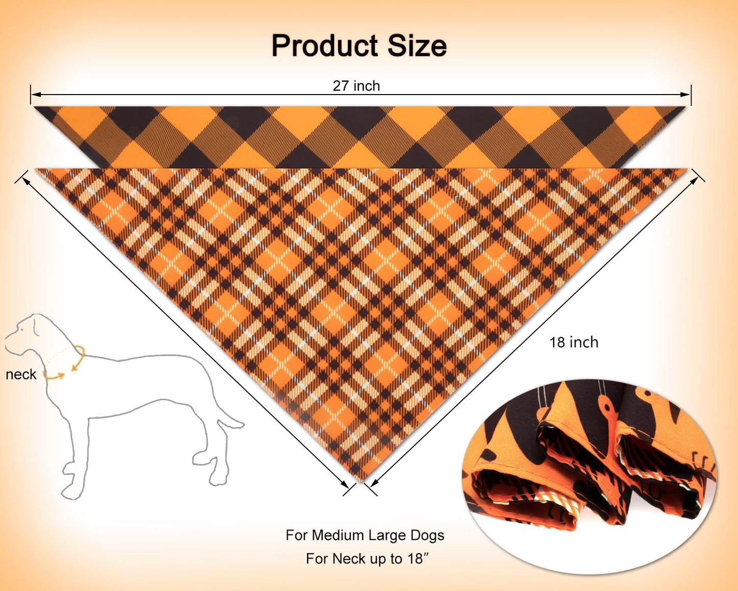 2PCS Fall Dog Bandanas,Halloween Dog Bandanas,One Side Orange Plaid,The Other Side Pumpkin or Spider Web Bibs,Holiday Pet Scarf for Boy and Girl Dogs,Thanksgiving Pet Outfit for Medium to Large Dogs