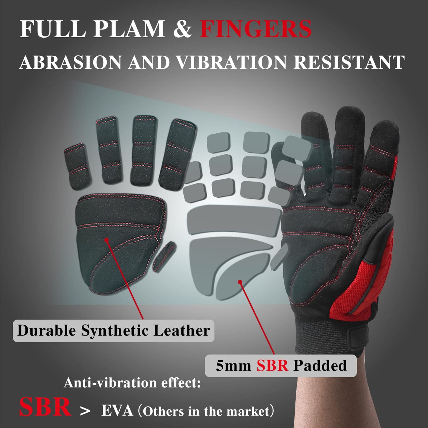 HANDLANDY Anti Vibration Gloves, SBR Padding, TPR Protector Impact Gloves, Men Mechanic Work Gloves XXL