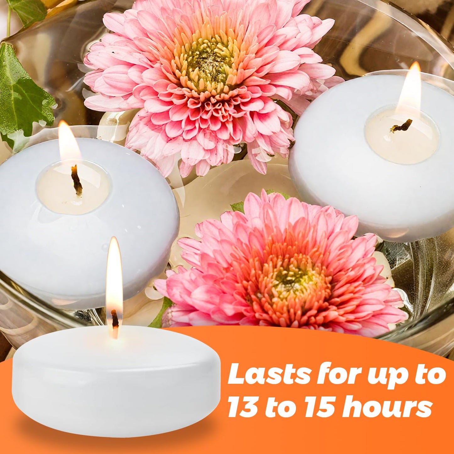 3 inch Floating Candles, 36PACK White/Gold/Red Floating Candle, Long Burning and Smokeless Candle for Wedding, Birthday, Pool, Holiday & Home Decoration Unscented (White)