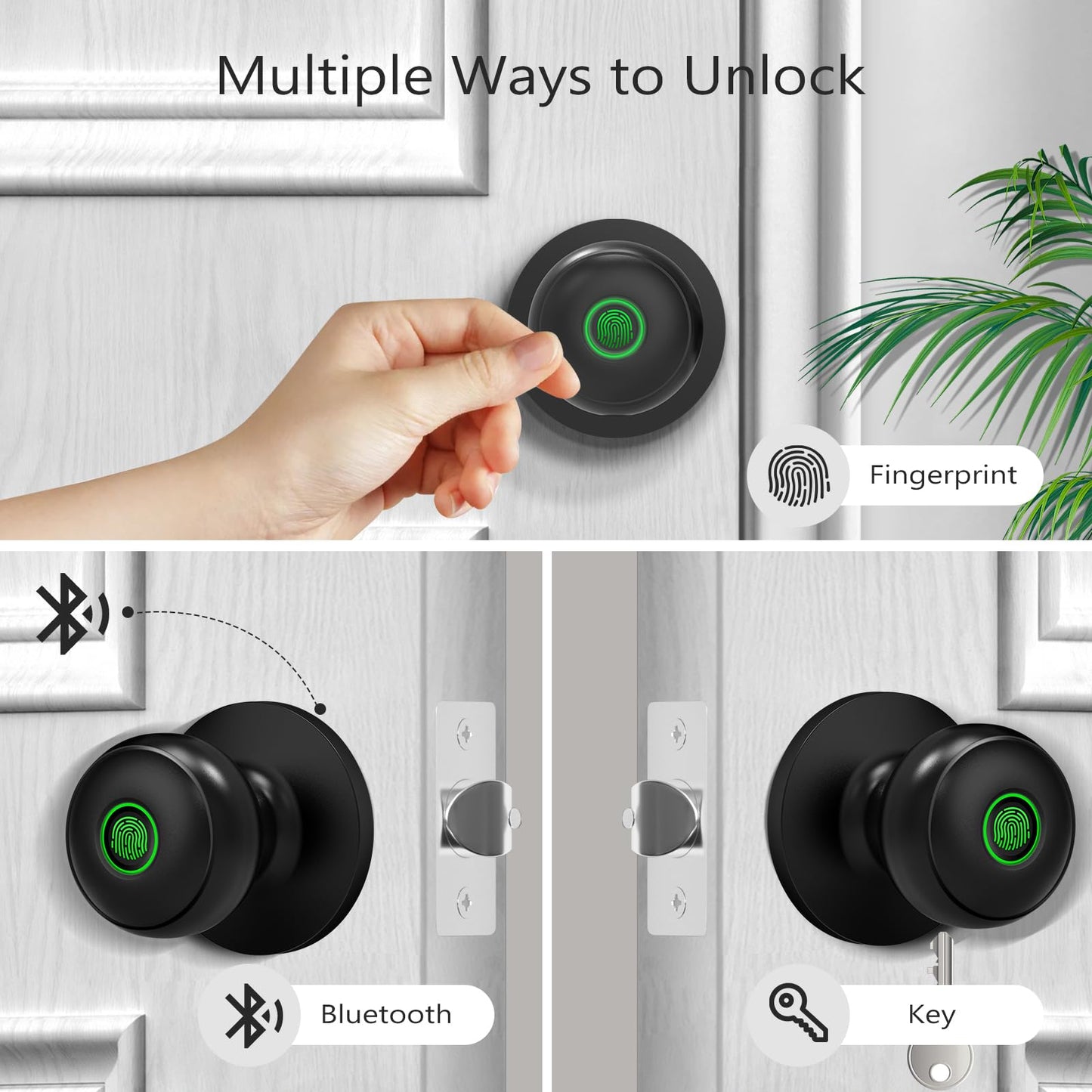 GeekTale Fingerprint Door Lock for Bedrooms, Fingerprint Door Knob with Lock, Smart Door Lock, App Control, Back-up Keys, Thumbprint Door Knob for Bedrooms, Office, Apartment