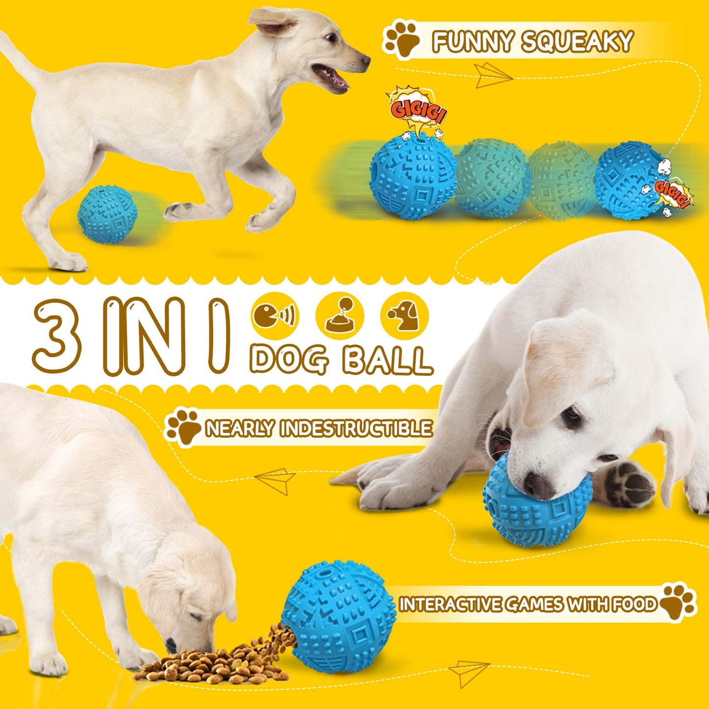 LEGEND SANDY Dog Balls Treat Dispensing Dog Toys for Aggressive Chewers Large Breed, Nearly Indestructible Squeaky Puppy Chew Toys for LargeBreeds, Natural Rubber Doggie Puzzle Toys, Pet Treat Ball