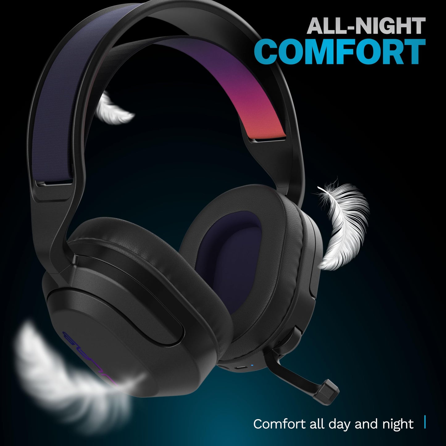 JLab Nightfall Wireless Gaming Headset, All-Night Comfort, 50mm Drivers and Sound Isolating Inner Shelf, Flip-to-Mute Rotating Mic, Dual Wireless Connections, Customization Options with The Lab App