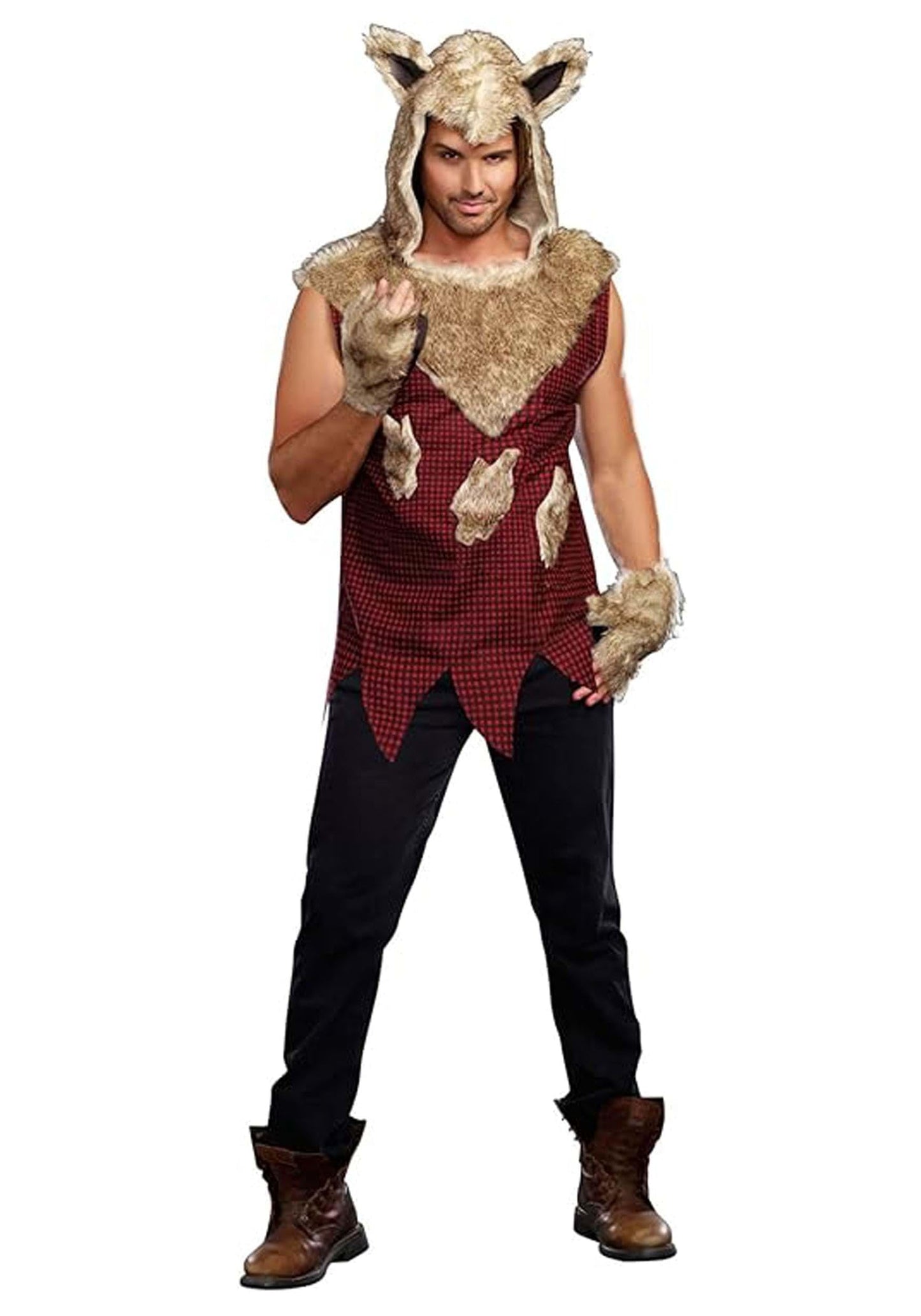 Dreamgirl Mens Big Bad Wolf Costume, Adult Hooded Werewolf Halloween Costume - Medium