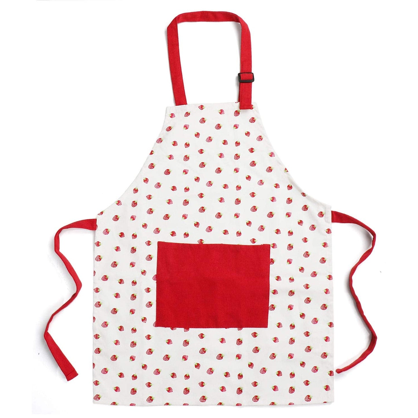 Jennice House Kids Apron Set with Chef Hat, Cute Child Baking Aprons with Adjustable Neck Strap and Pockets for Girls Boys Cooking Baking Painting Gardening in 2 Sizes (Red Strawberry, Large)
