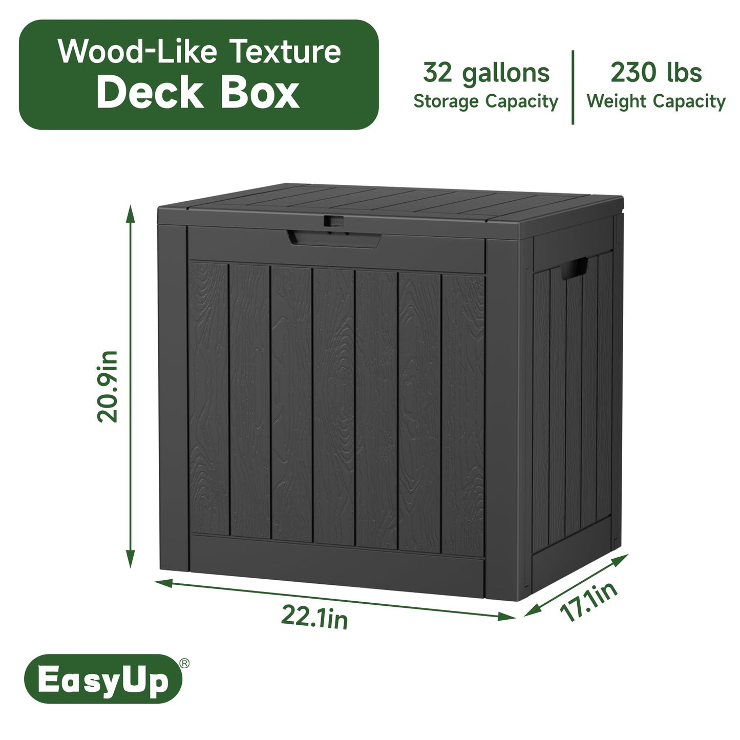 EasyUp 32 Gallon Resin Deck Box Waterproof, UV Resistant Outdoor Storage Box for Delivery, Porch, Patio and Garden, Stripe Black