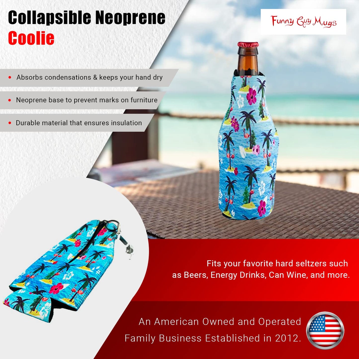 Funny Guy Mugs Flamingo Collapsible Neoprene Bottle Coolie - Drink Cooler