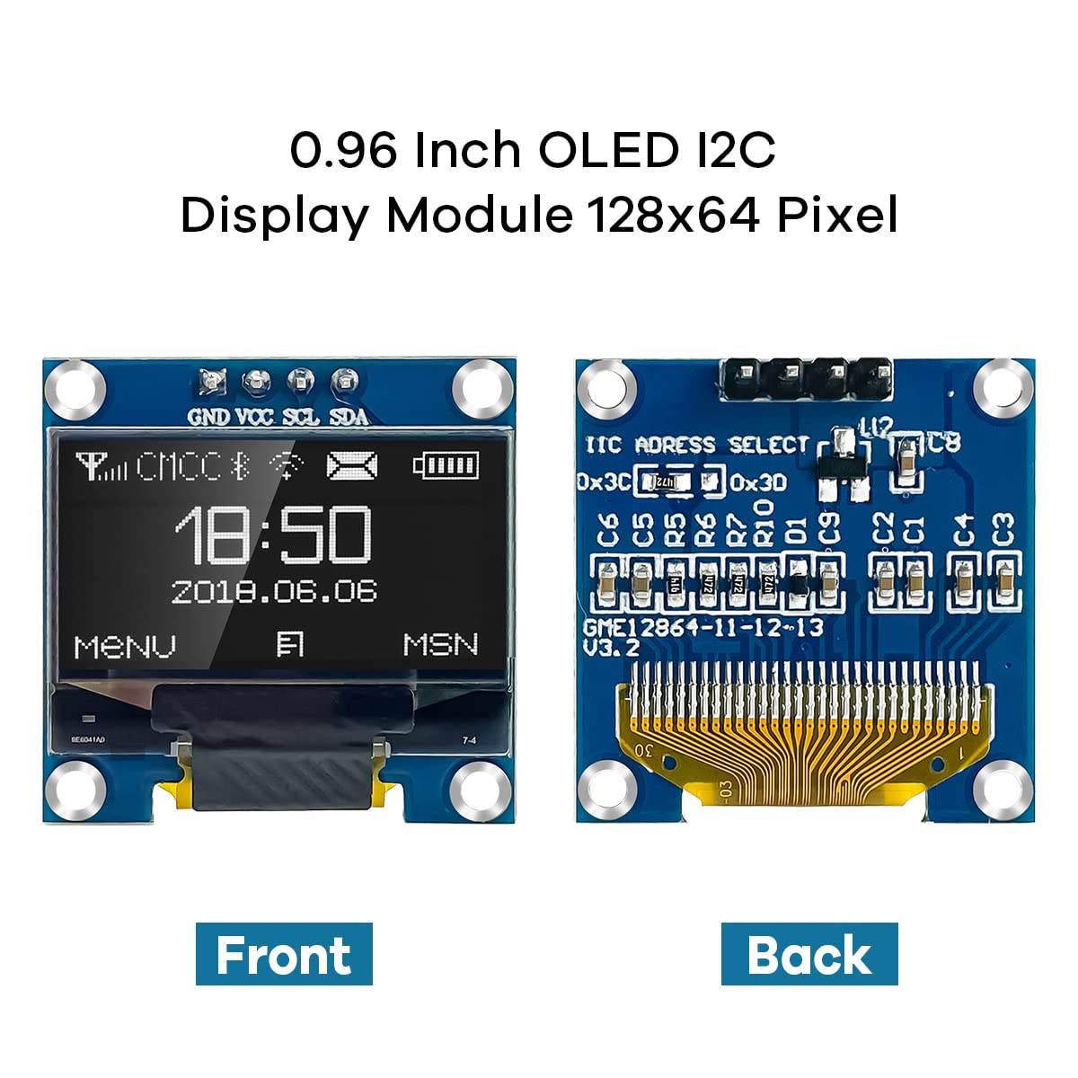 Hosyond 5 Pcs 0.96 Inch OLED I2C IIC Display Module 12864 128x64 Pixel SSD1306 Mini Self-Luminous OLED Screen Board Compatible with Arduino Raspberry Pi (White)