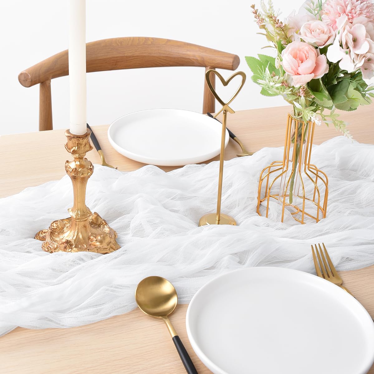 Joanlody Ivory Spring Summer Cheesecloth Table Runner 10Ft Rustic Gauze Boho Cheese Cloth Table Runner for Wedding Bridal Baby Shower Decoration