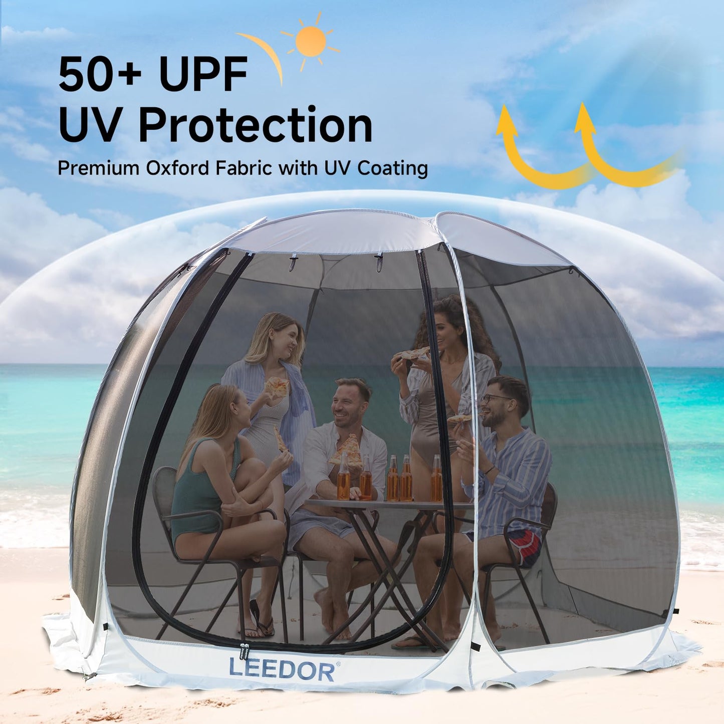 LEEDOR Pop Up Screen House, 4-6 Person Outdoor Screen Tent,Camping Screen Room with Carry Bag, Screen Gazebo with Mosquito Netting, Instant UV Resistant Sun Shelter for Garden, Patio, Backyard 10'x10'