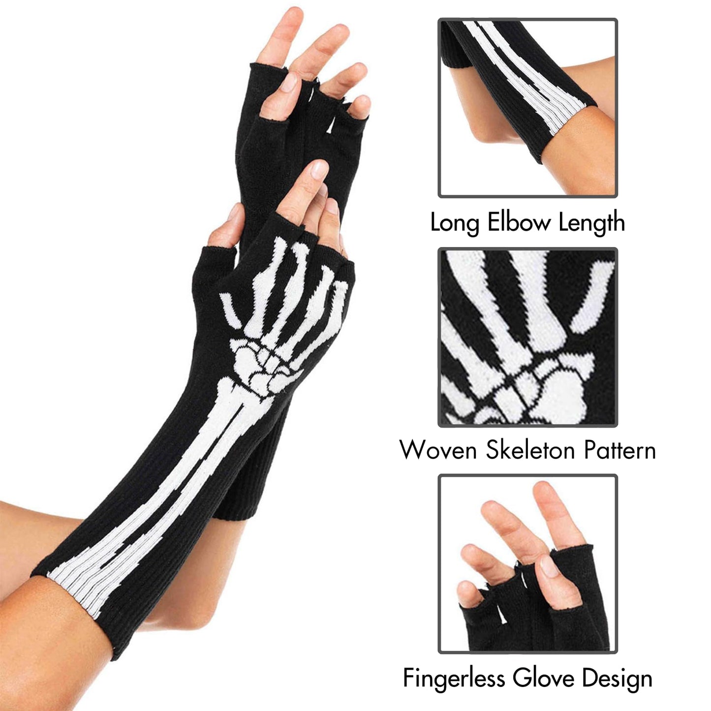Leg Avenue Womens Skeleton Fingerless Gloves, Black, O/S