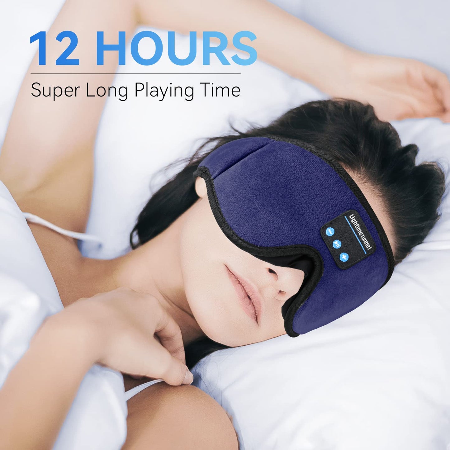 LIGHTIMETUNNEL Sleep Headphones, 3D Bluetooth Sleep Mask, Washable Sleeping Headphones with Ultra Thin Stereo Speakers Microphone Hands Free for Insomnia Travel Blue Color