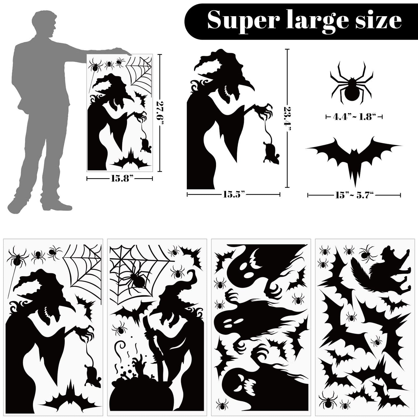 Large Halloween Window Clings Decorations - Silhouette Decorations With Scary Witch Stickers for Windows