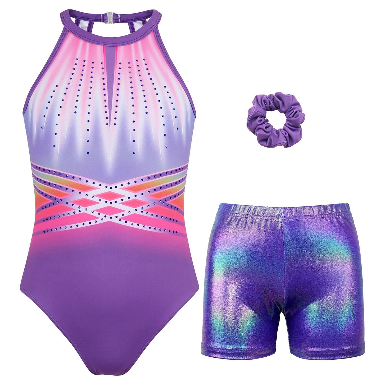 JOYSTREAM Gymnastics Leotards for Girls With Shorts Sparkly Ballet Dance Clasp Back Activewear Indigo-blue Diamond,6-7Years