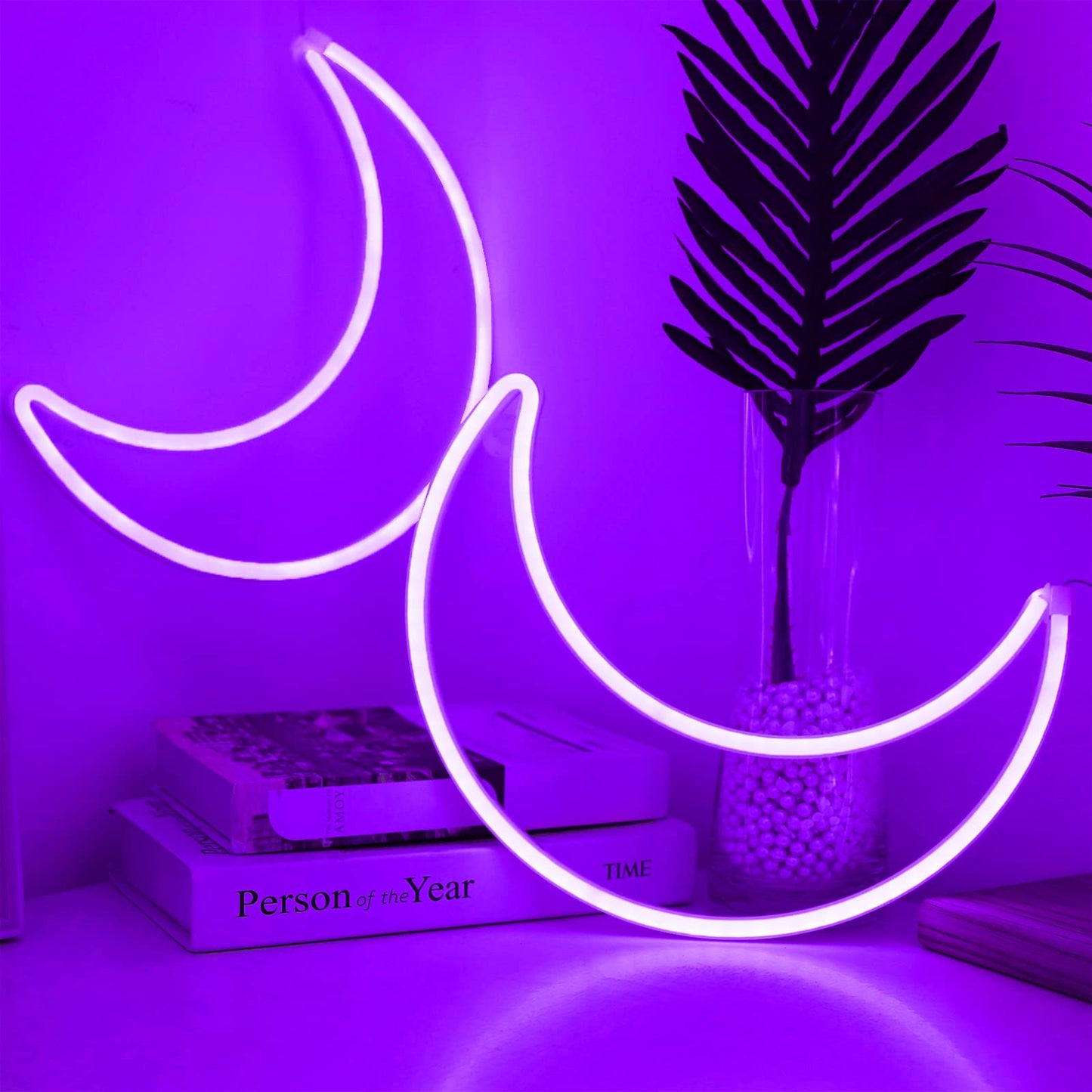 LED Purple Moon Neon Light, Cute Neon Moon Sign, Halloween Room Decor - Battery or USB Powered 5V Art LED Decorative Night Lights for Home, Bedroom, Office, Dorm, Party