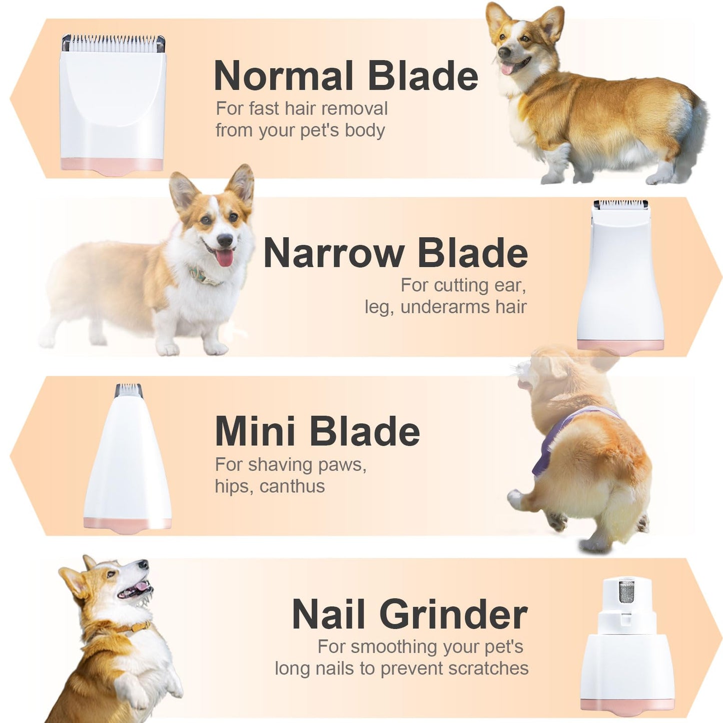 KIKETECH Quiet Dog Grooming Clippers - 4 in 1 Professional Dog Hair Clippers for Small Cats Dogs Pets, Rechargeable Cordless Pet Trimmer for Grooming, PinkRose