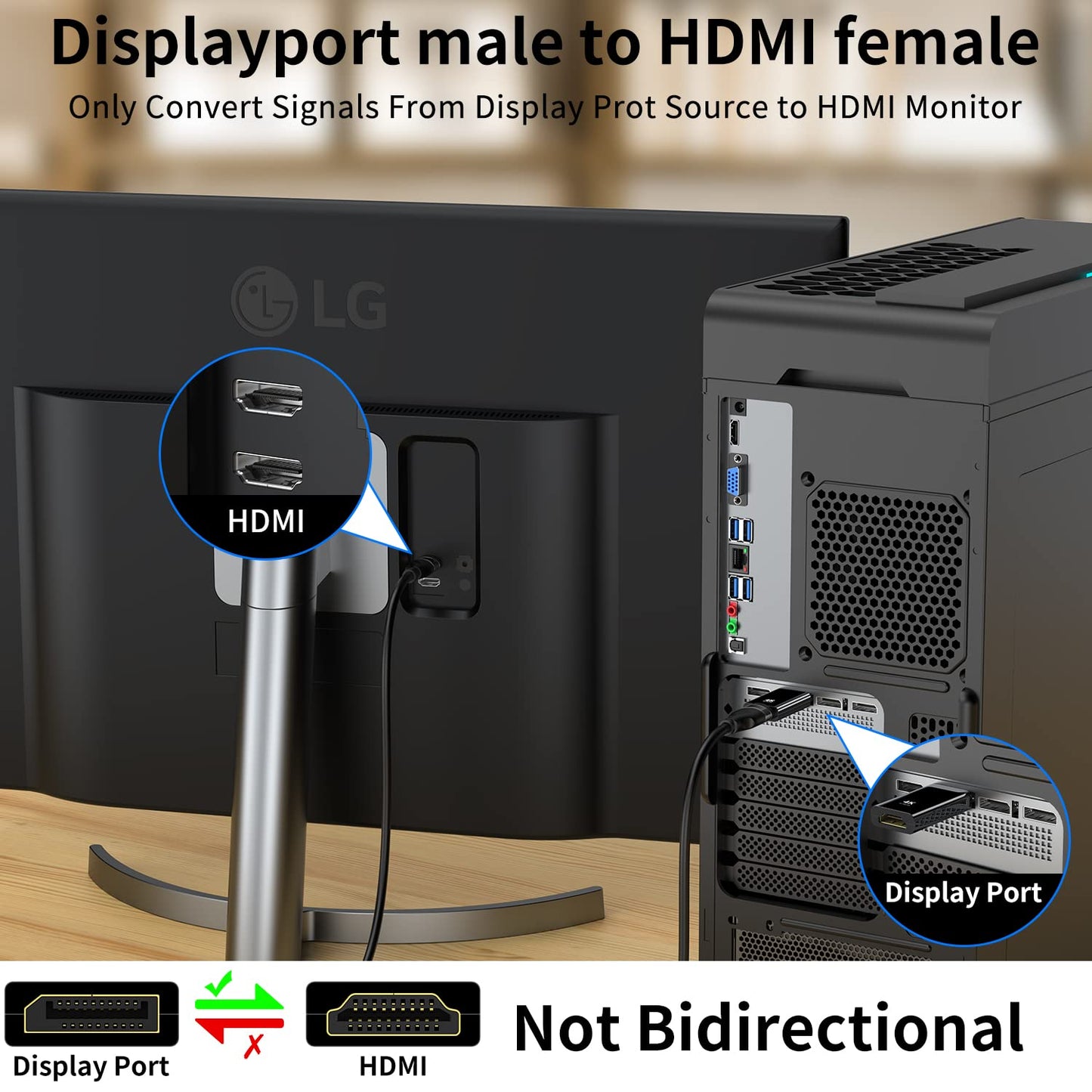 4K DisplayPort to HDMI Adapter 2-Pack,24K Gold Plated Uni-Directional Display Port DP to HDMI Passive Adapter Compatible for HP, HDTV, AMD, NVIDIA,Dell, GPU,Projector, PC,Desktop