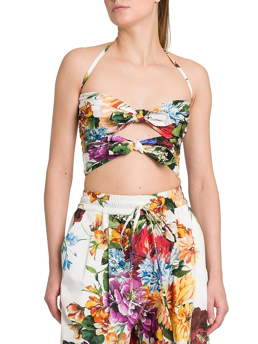 Dolce&Gabbana, Rafia Fiori Floral Bow Cut-Out Cropped Top, 36 (0), White Print Flower
