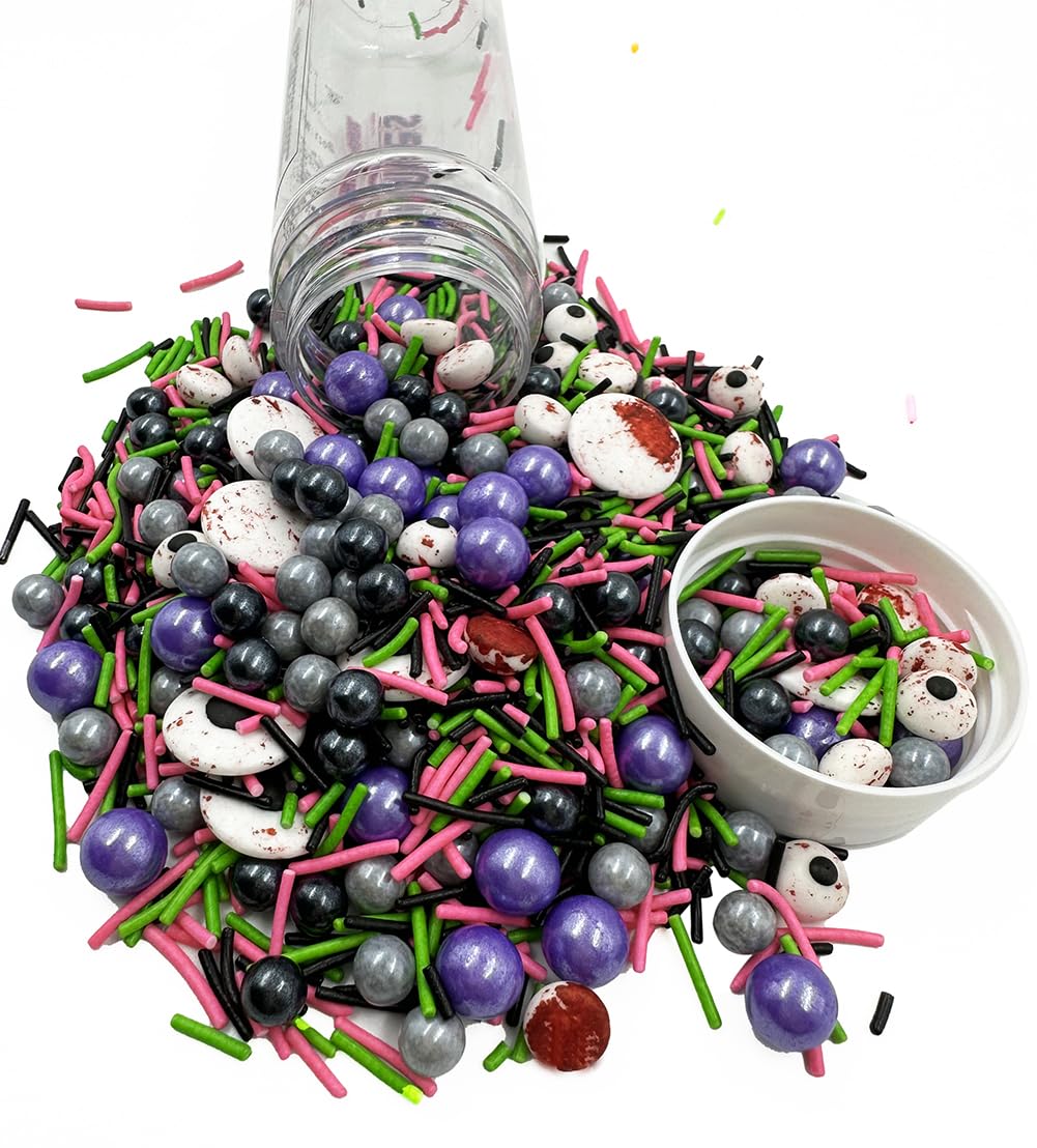 Halloween Sprinkles Pearl Sugar Eyeball Candy 120g/ 4.2oz Baking Edible Cake Decorations Cupcake Toppers Cookie Decorating Ice Cream Toppings Celebrations Shaker Jar Wedding Shower Party Chirstmas Supplies (Eyeball purple pink green candy)