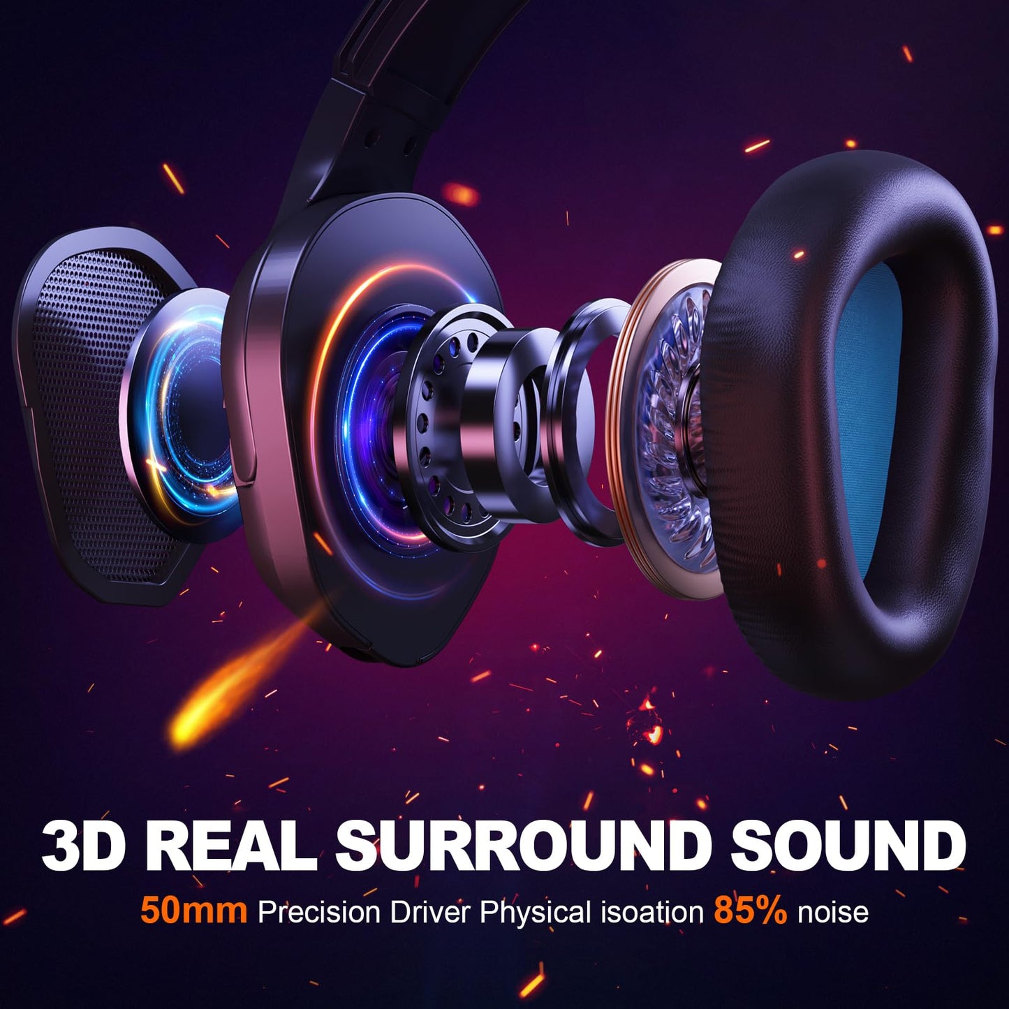 Krysenix Gaming Headset for PS4, PS5, PC, Mac, Xbox Series X, Noise Canceling Headphones with Microphone, PG2 Computer Headset with 3.5mm Jack & RGB Light Black/Blue