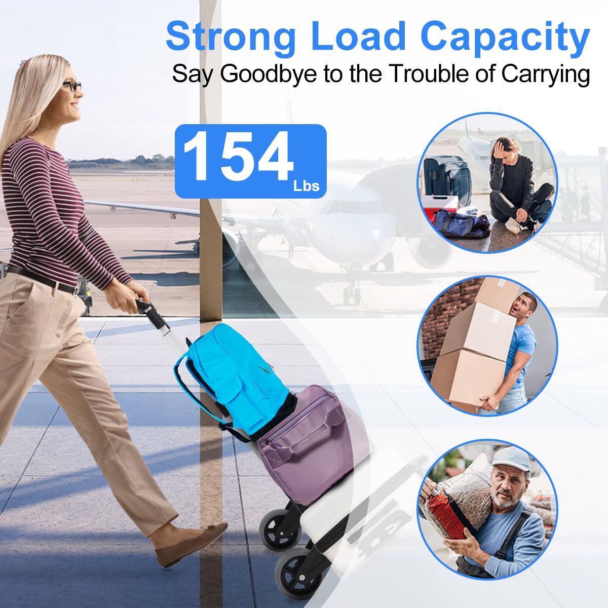 Folding Hand Truck Aluminum Portable Folding Hand Cart 155lbs Capacity Hand Cart and Dolly Ideal for Home, Auto, Office, Moving, Travel, Shopping
