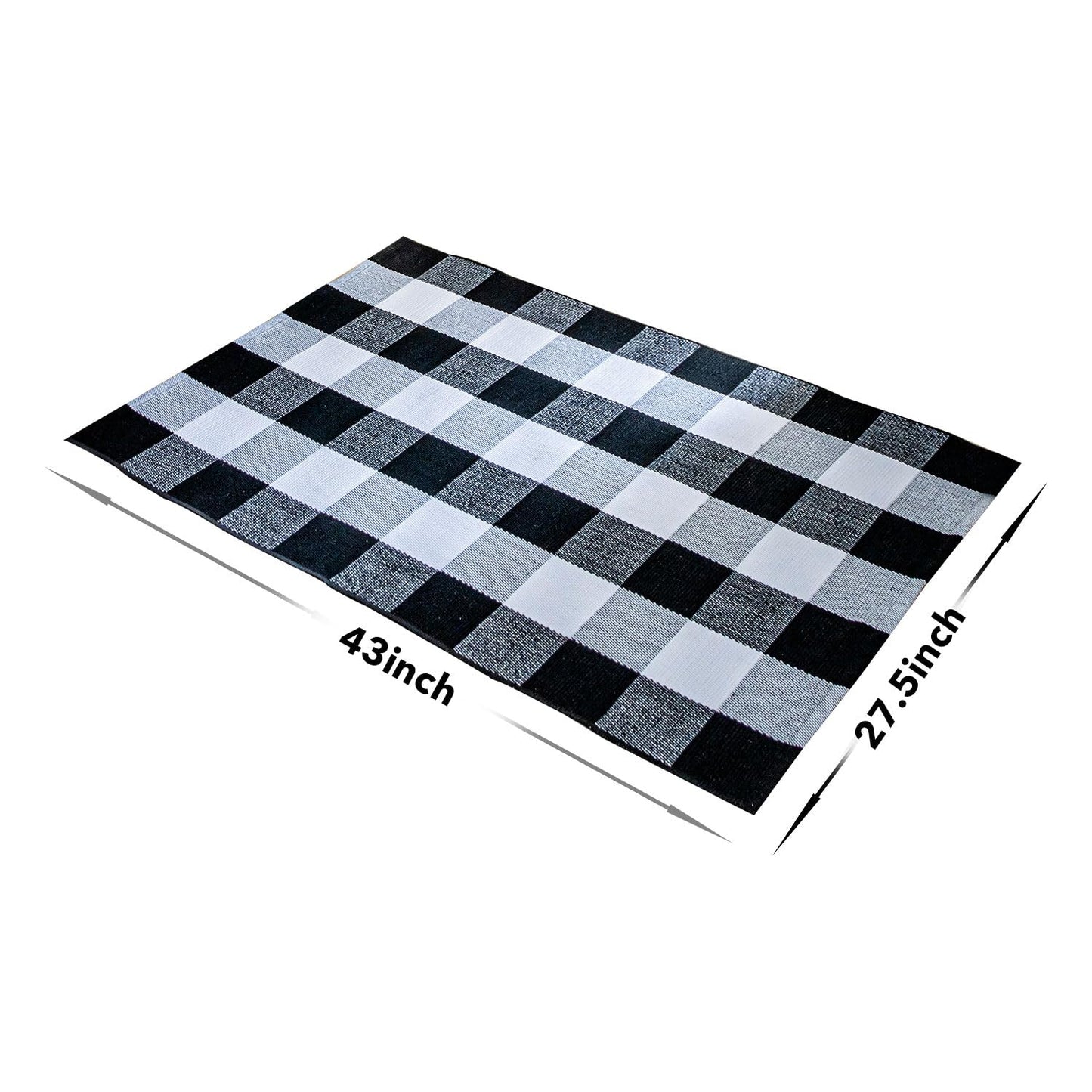 Cotton Buffalo Plaid Rugs 27.5"x43"(2.3'x3.6'),Complete Home Rug Hand-Woven, Indoor/Outdoor Use,Black & White Checkered Rug-Layered Door Mats, Washable for Front Porch, Kitchen, Farmhouse