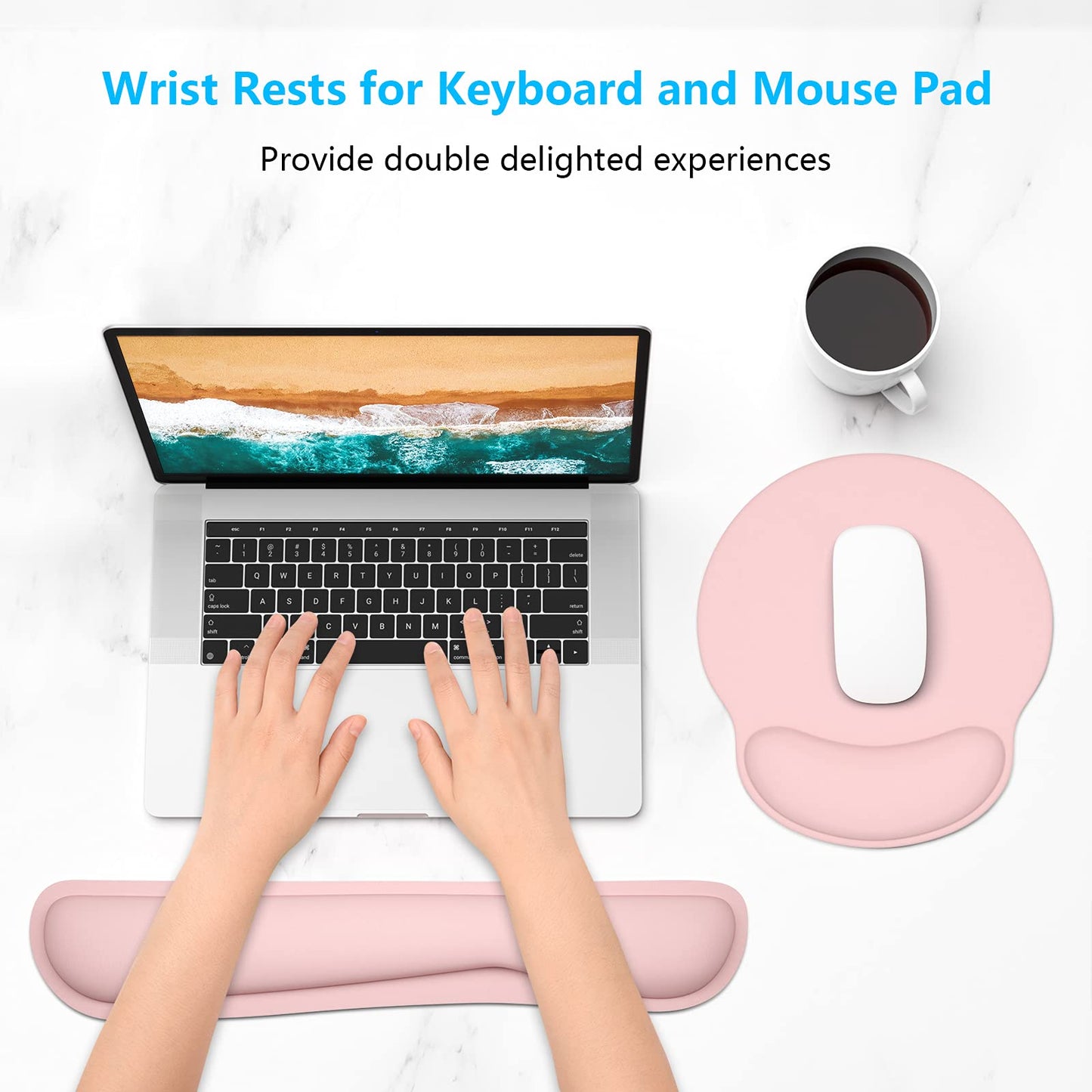 Dapesuom Keyboard Wrist Rest and Mouse Pad with Wrist Support, Cute Memory Foam Cushion for Keyboard and Mouse Set, Ergonomic Desktop Pad Rests with Non Slip Base for Easy Typing & Pain Relief, Pink