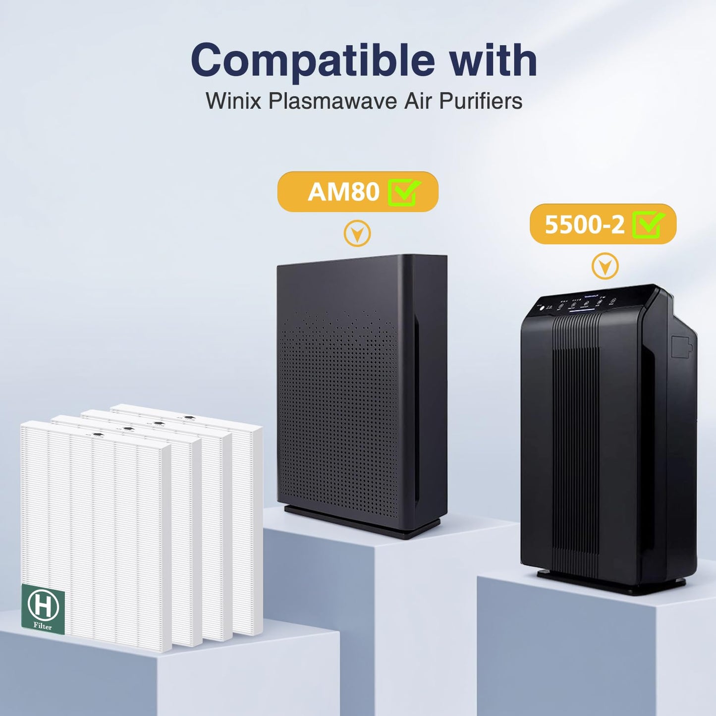 116130 Replacement Filter H Compatible with Winix 5500-2/ AM80 Air Purifi-ers, H13 Grade True HEPA Filter for Dust Pollen Hair Pet Dander Smoke, 3 Pack (White)