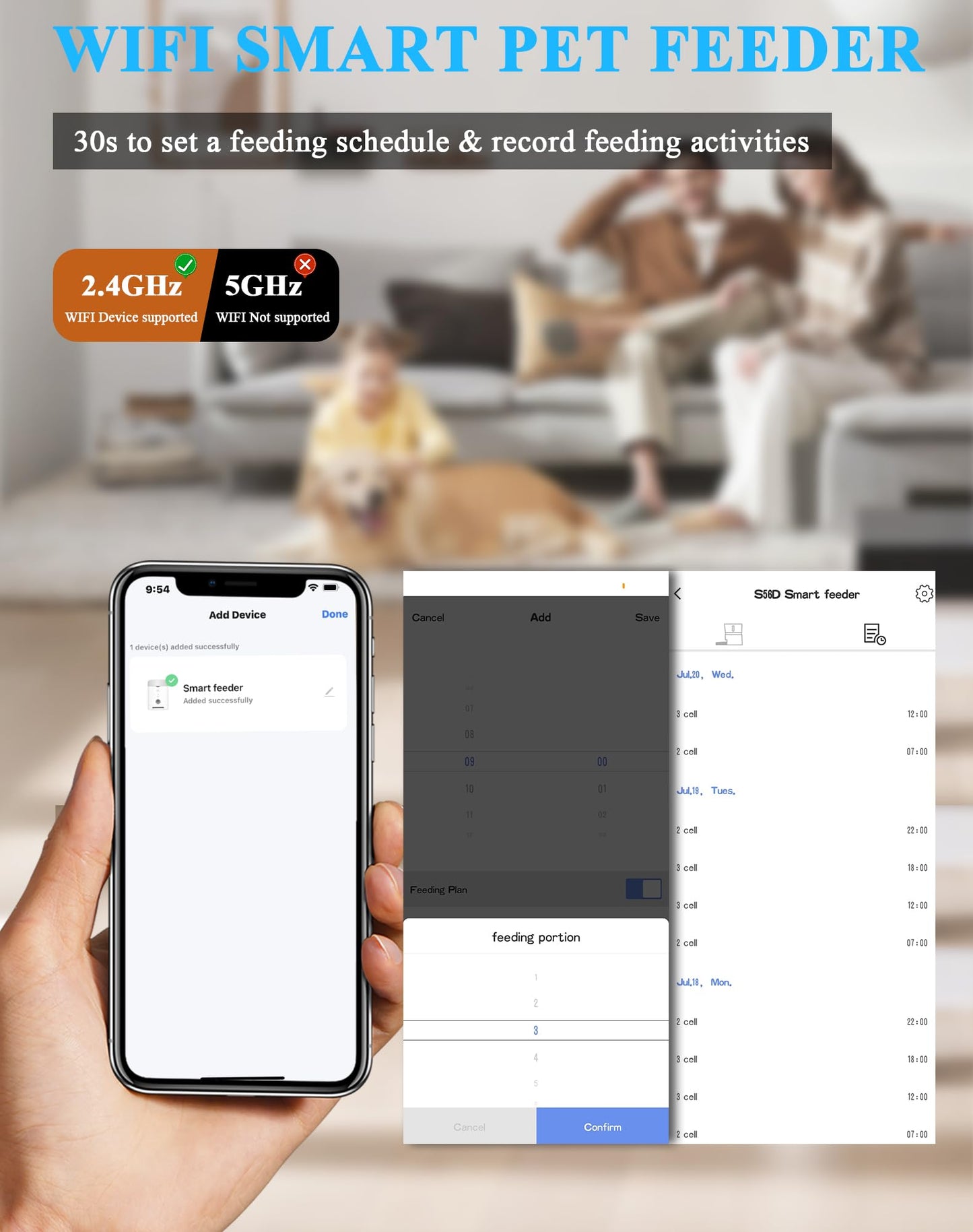 HoneyGuaridan 6L Automatic Cat Feeder for 2 Cats, 2.4G WiFi Enabled Smart Feed Automatic Pet Feeder for Cats & Dogs, Timed Pet Food Dispenser with Stainless Steel Bowl APP Control, 10s Voice Recorder