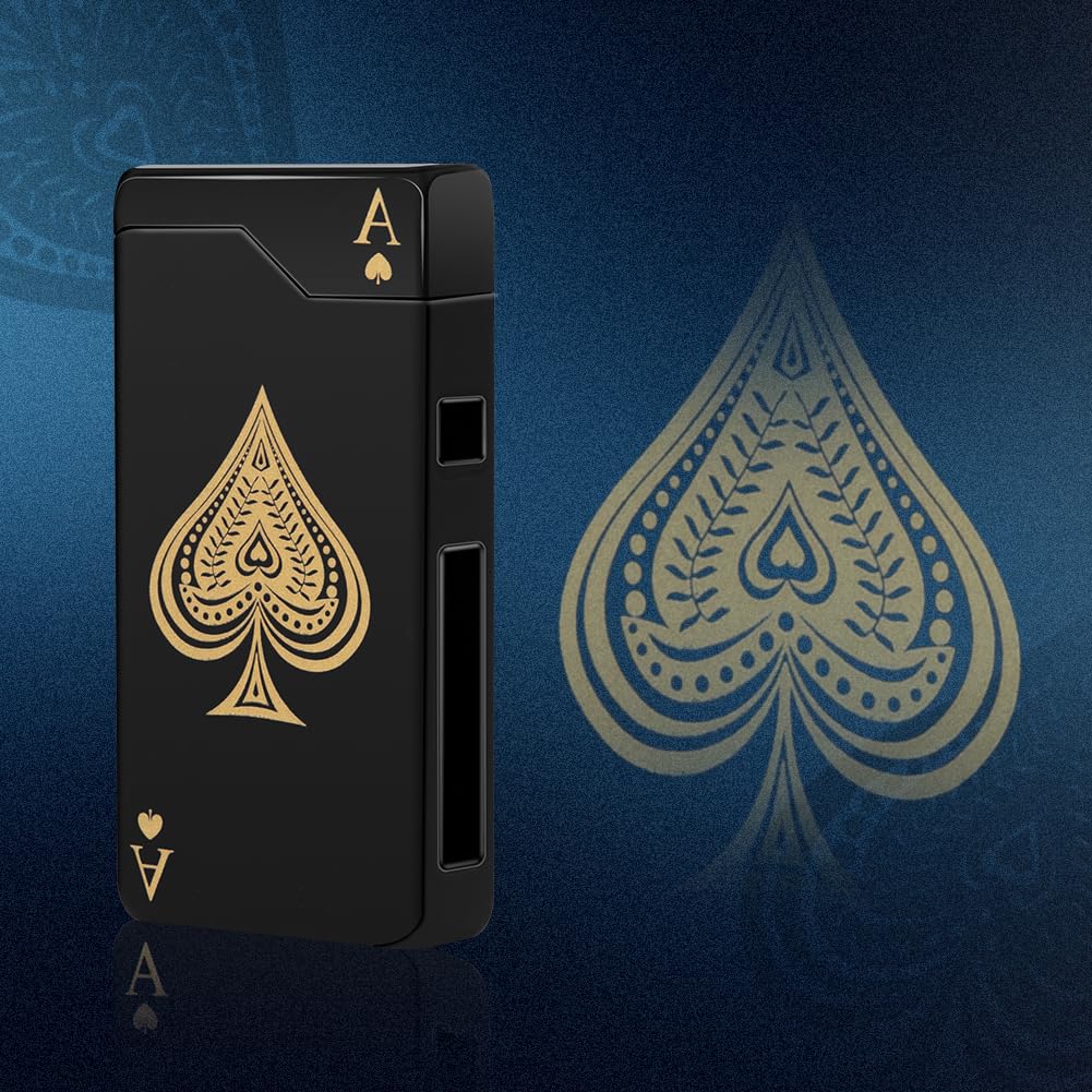 LcFun Electric Lighter Rechargeable USB, Dual Arc Plasma Lighter, Windproof Flameless Electronic Lighters, Pocket Metal Lighters with LED Battery Indication for Candles, Camping (Black Ace)