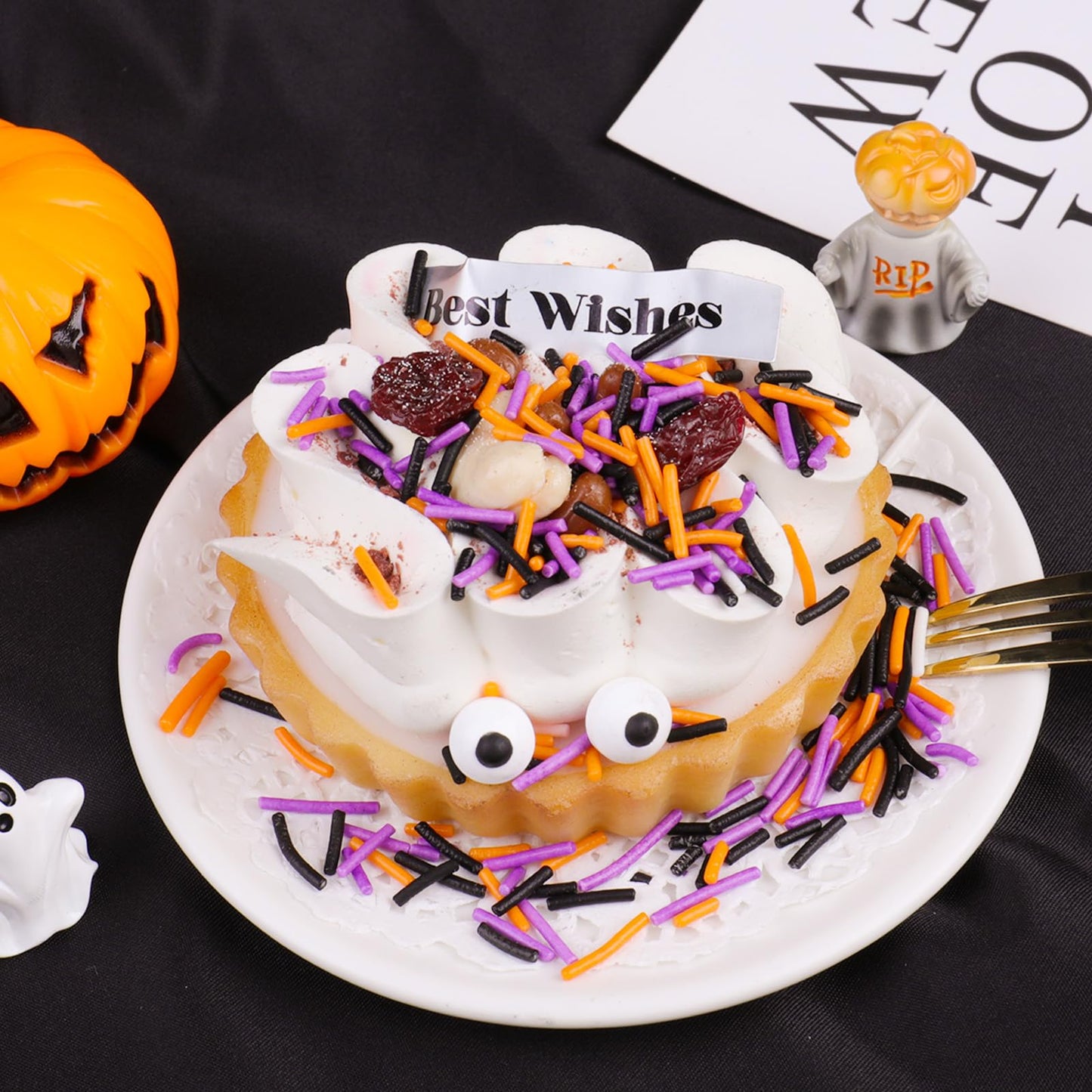 Halloween Sprinkles, Black Orange Purple White Jimmies with Edible Candy Eyes for Cake Decorating, 4.6oz Cookie Cupcake Decorations for Spooky Halloween Baking & Party Treats