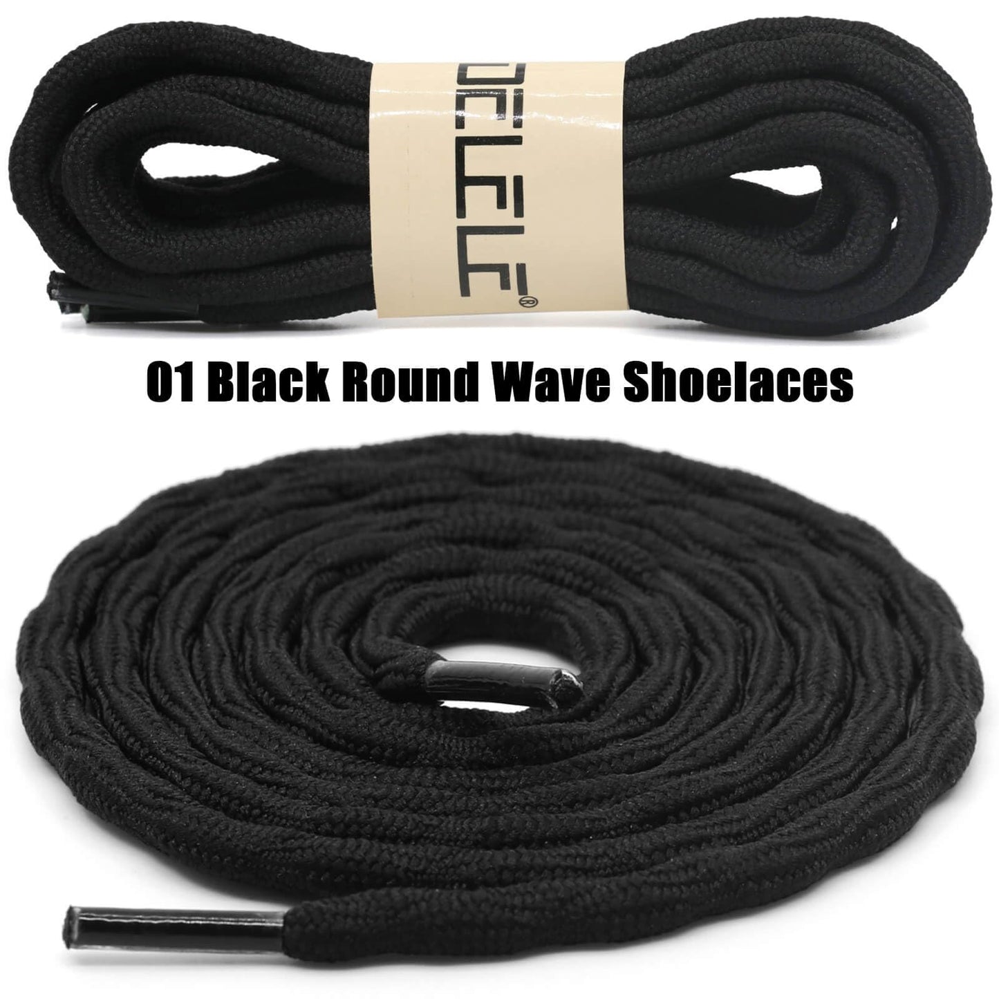 DELELE 2 Pair Round Wave Shape Non Slip Heavy Duty and Durable Outdoor Climbing Shoelaces Black Hiking Shoe Laces Shoestrings-39 inch