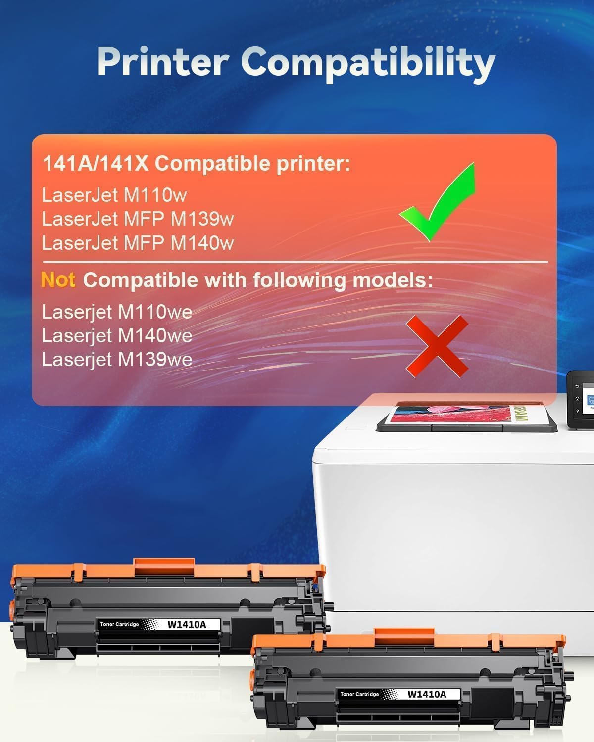 141A Toner Cartridge 2 Black (with chip) Compatible 141 A Toner Replacement for HP 141A W1410A 141X W1410X Black Toner Cartridge to Use with Laserjet Pro M110w MFP M140w M139(2 Black)