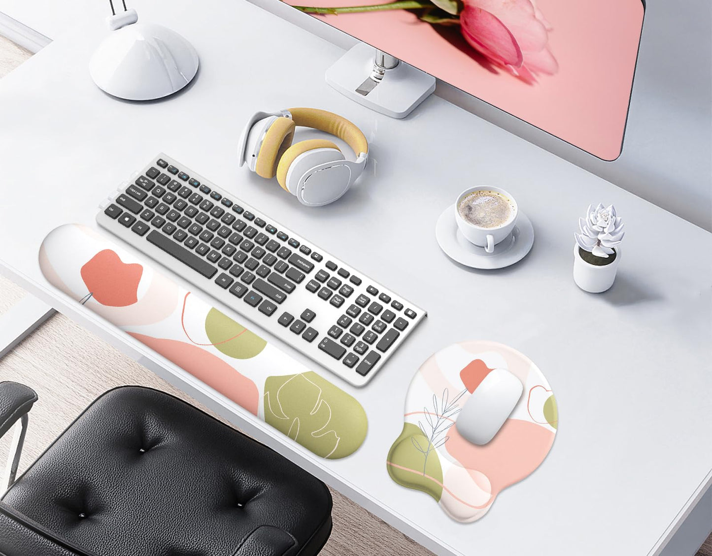 eulps Mouse Pad Wrist Support, Ergonomic Memory Foam Keyboard Wrist Pad & Gel Wrist Rest Set for Computer Keyboard for Easy Typing & Pain Relief for Office & Home (Rose Set)