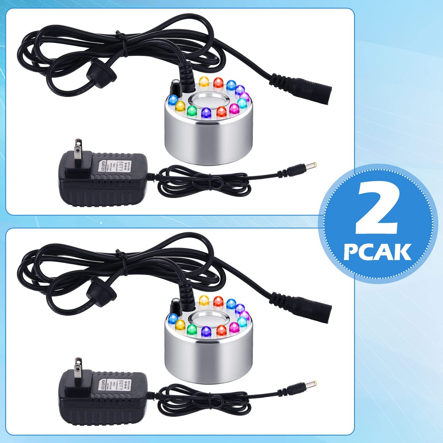 2 Pcs Mist Maker Fogger Small Ultrasonic Fog Machine Fountain Halloween Cauldron Mister Fogger Water Garden Pond Foggers Air Humidifier with 12 LED Light Flashes for Party(Light, Alloy)