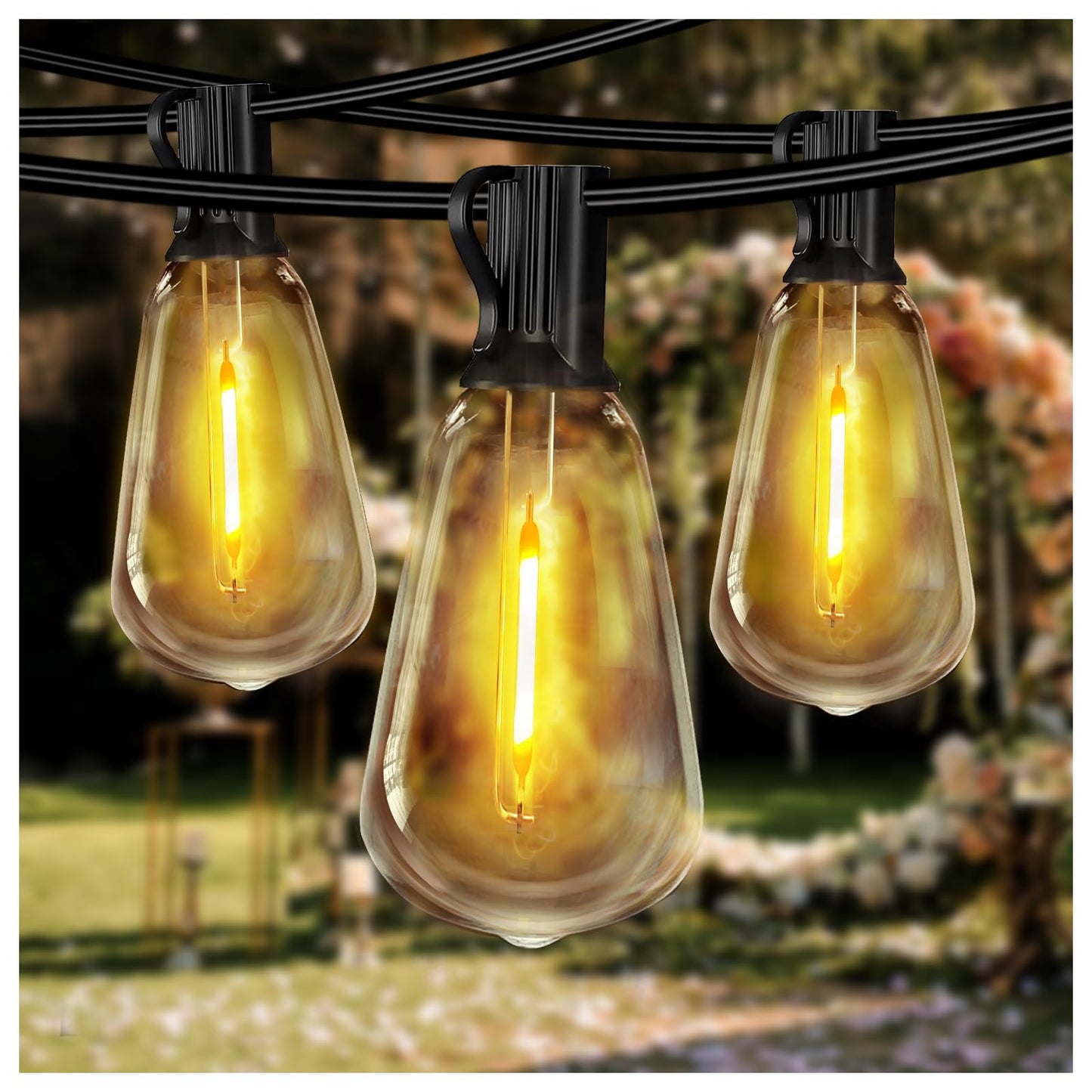 DAYBETTER Outdoor String Lights Waterproof LED Edison Outside Lights, 2200K 34 Shatterproof ST38 Bulbs, Hanging Umbrella Lite for Garden Camping Patio Porch Backyard Deck Balcony