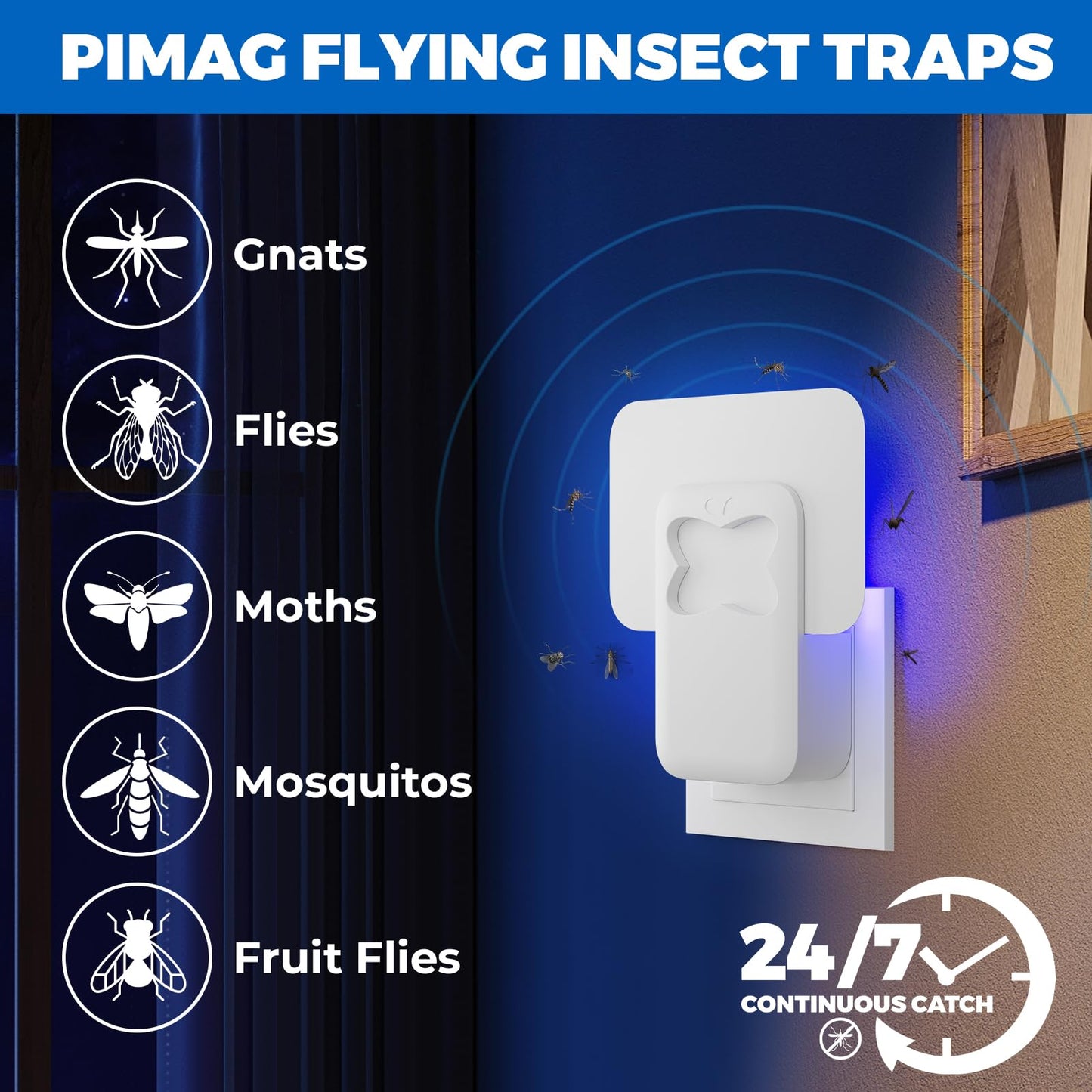 Fruit Fly Traps for Indoors, (4 Device + 12 Refills), Flying Insect Trap for Gnats, Flies, Moths, Gnat Killer Plug-in Light Bug Zapper Indoor, Gnat Traps for House Indoor