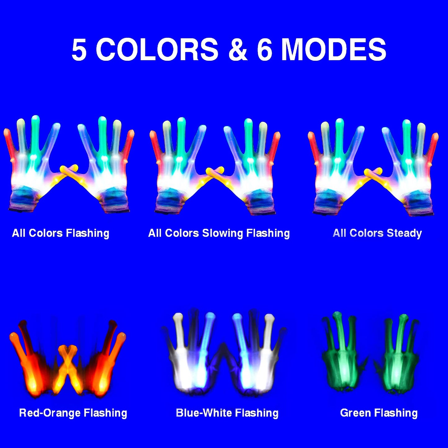GLEDLOVES LED Gloves for Kids, Teens & Adults - Finger Light Gloves with 5 Colors/6 Modes - Perfect for 9-12 Year Old Boys & Girls - Ideal for Halloween & Christmas Parties