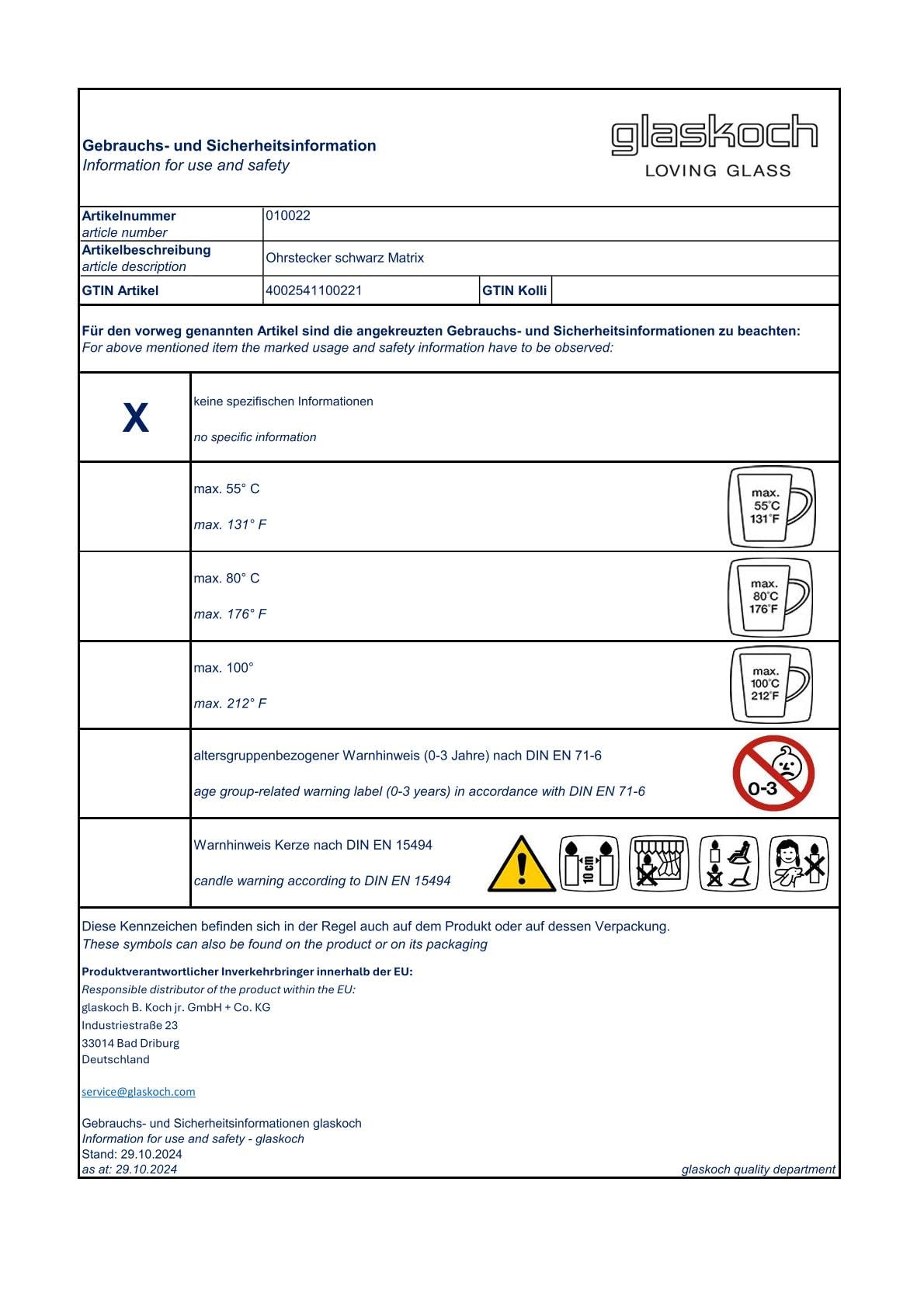 Leonardo Women's Stud Earrings with Glass Stone, Small Stainless Steel with Engraving