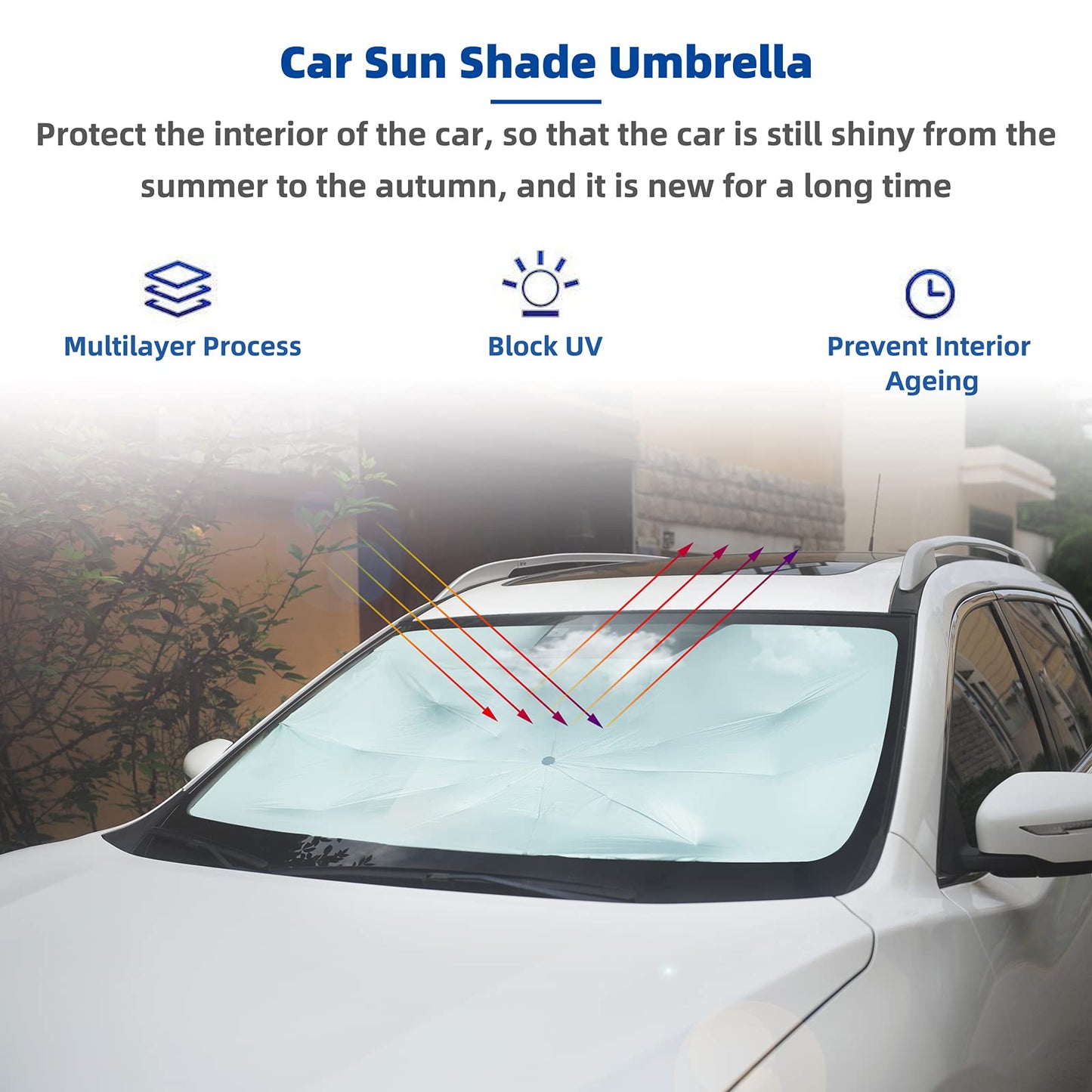 Foldable Car Windshield Umbrellas, Sun Shade Umbrella for Front Windows, Suitable for Windshields of Various Car Models (Large)